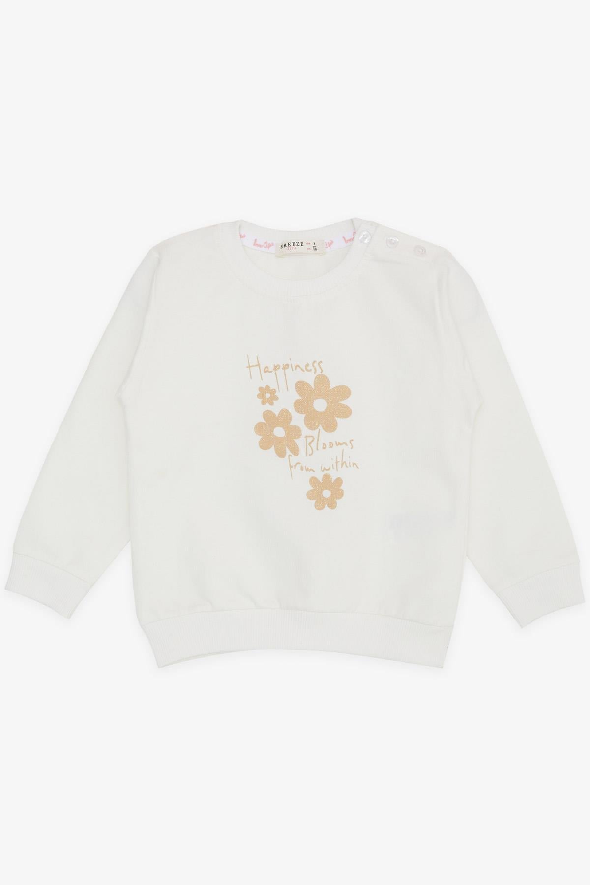 Breeze Kız Bebek Sweatshirt Simli Çiçek Baskılı Ekru (9 Ay-3 Yaş)