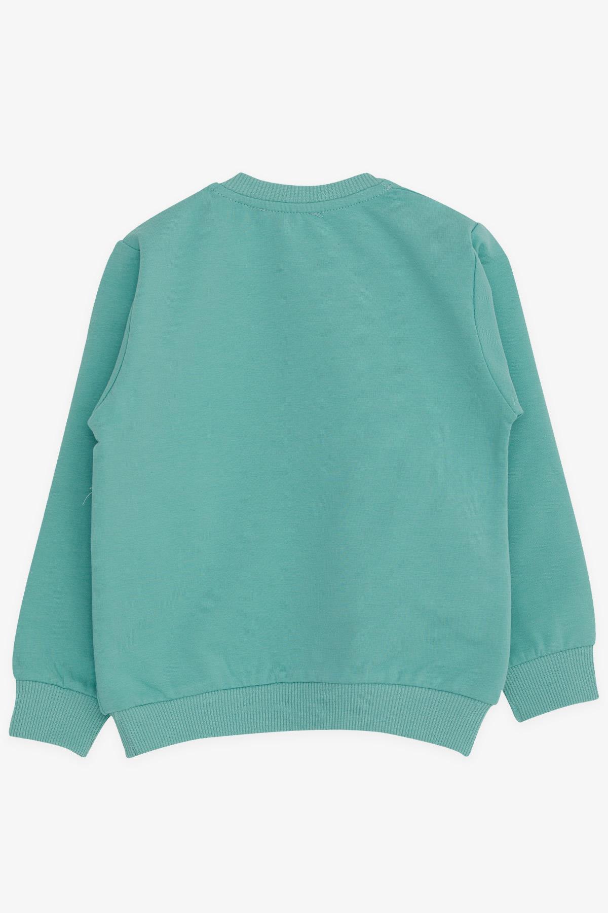Breeze Kız Bebek Sweatshirt Simli Yazı Baskılı Mint Yeşili (9 Ay-3 Yaş)