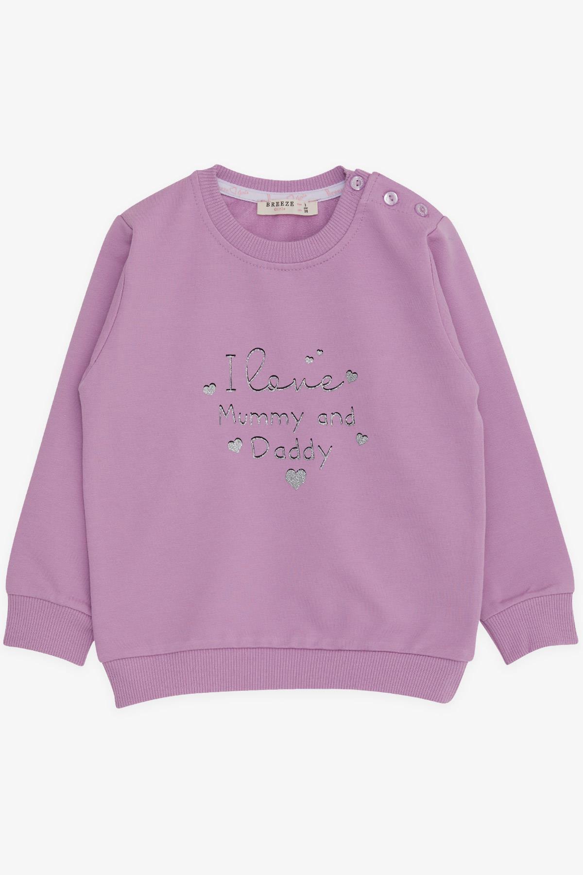 Breeze Kız Bebek Sweatshirt Simli Yazı Baskılı Eflatun (9 Ay-3 Yaş)
