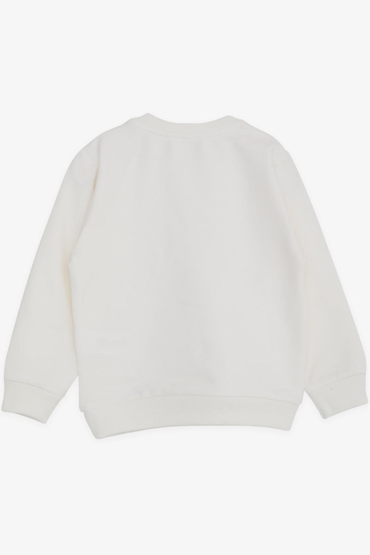 Breeze Kız Bebek Sweatshirt Simli Yazı Baskılı Ekru (9 Ay-3 Yaş)