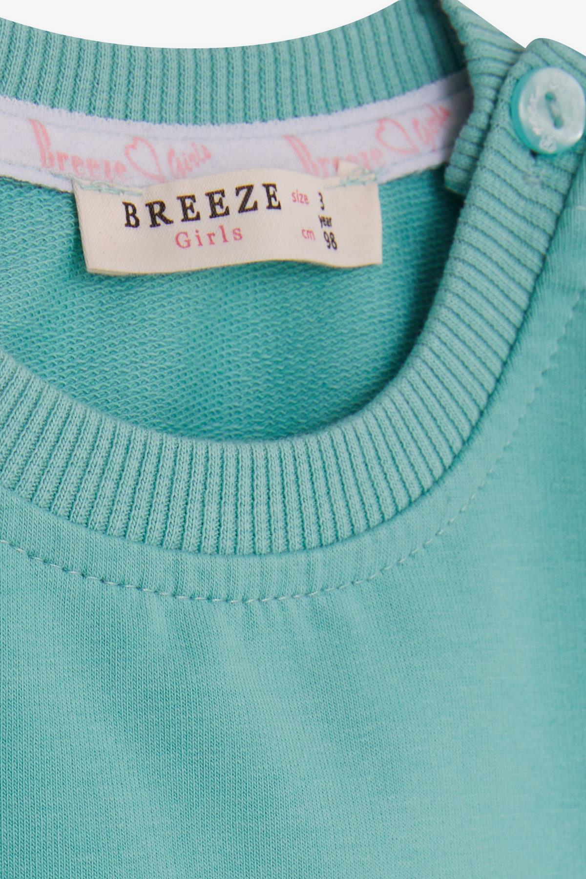 Breeze Kız Bebek Sweatshirt Simli Yazı Baskılı Mint Yeşili (9 Ay-3 Yaş)