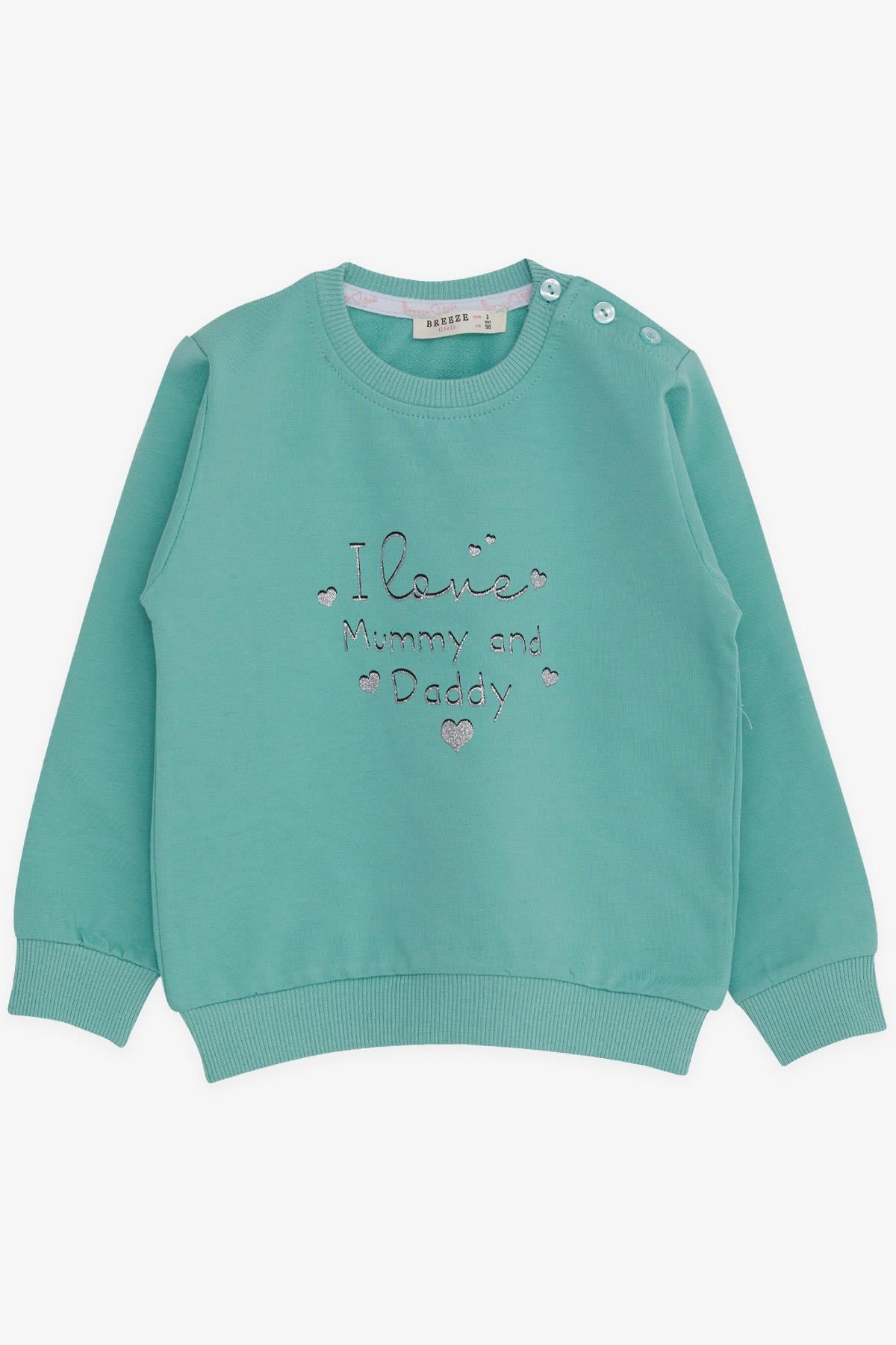 Breeze Kız Bebek Sweatshirt Simli Yazı Baskılı Mint Yeşili (9 Ay-3 Yaş)