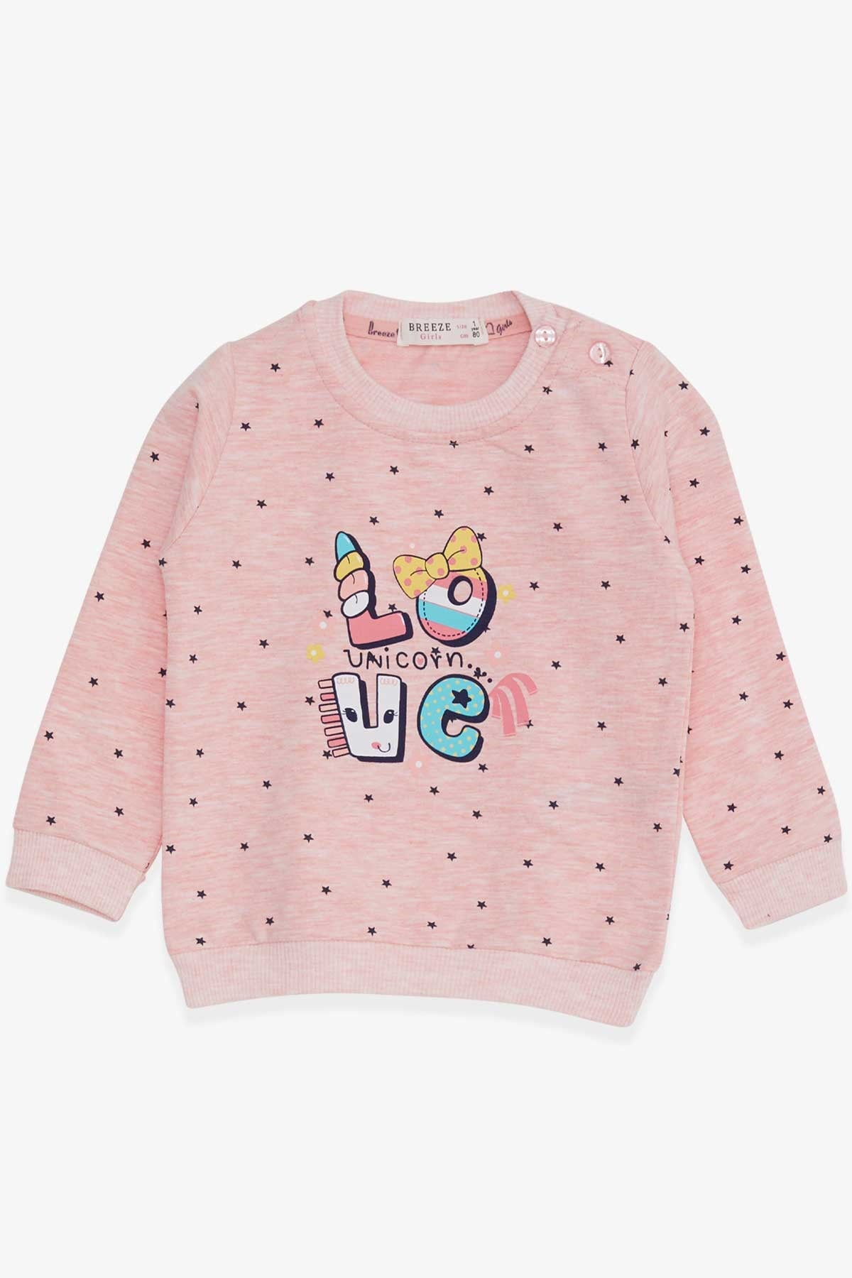 Breeze Kız Bebek Sweatshirt Unicorn Baskılı Somon Melanj (4 Ay-1.5 Yaş)