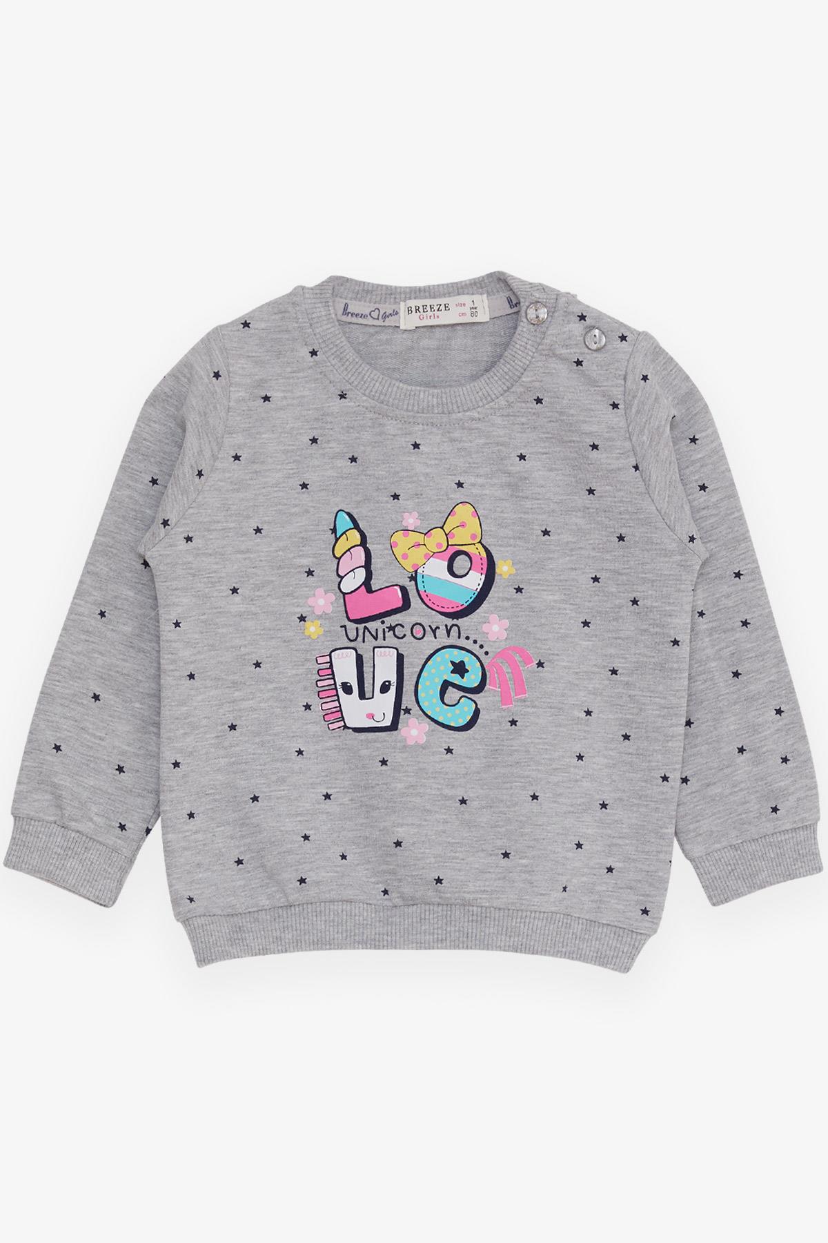 Breeze Kız Bebek Sweatshirt Unicorn Baskılı Gri Melanj (4 Ay-1.5 Yaş)