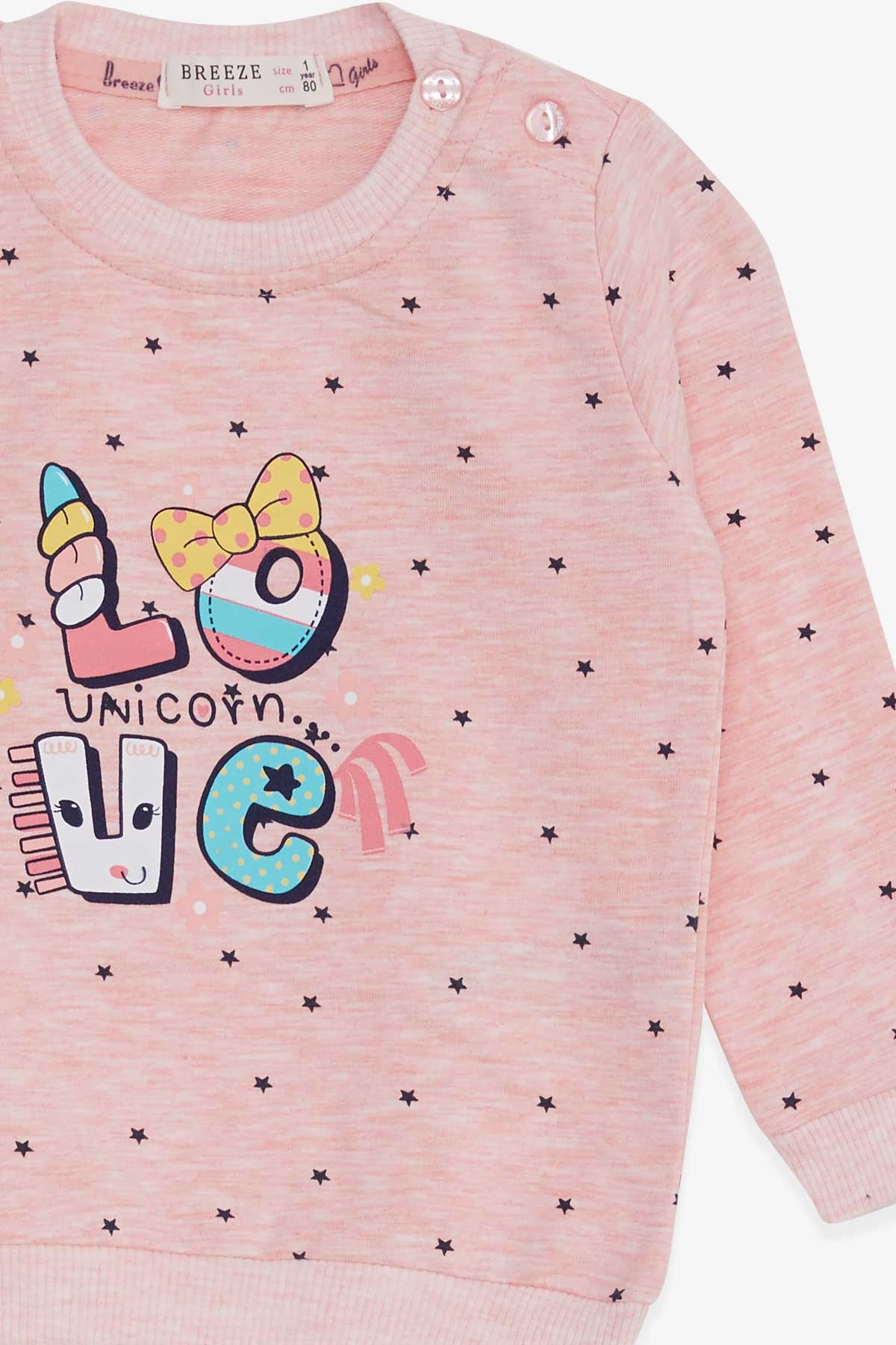 Breeze Kız Bebek Sweatshirt Unicorn Baskılı Somon Melanj (4 Ay-1.5 Yaş)