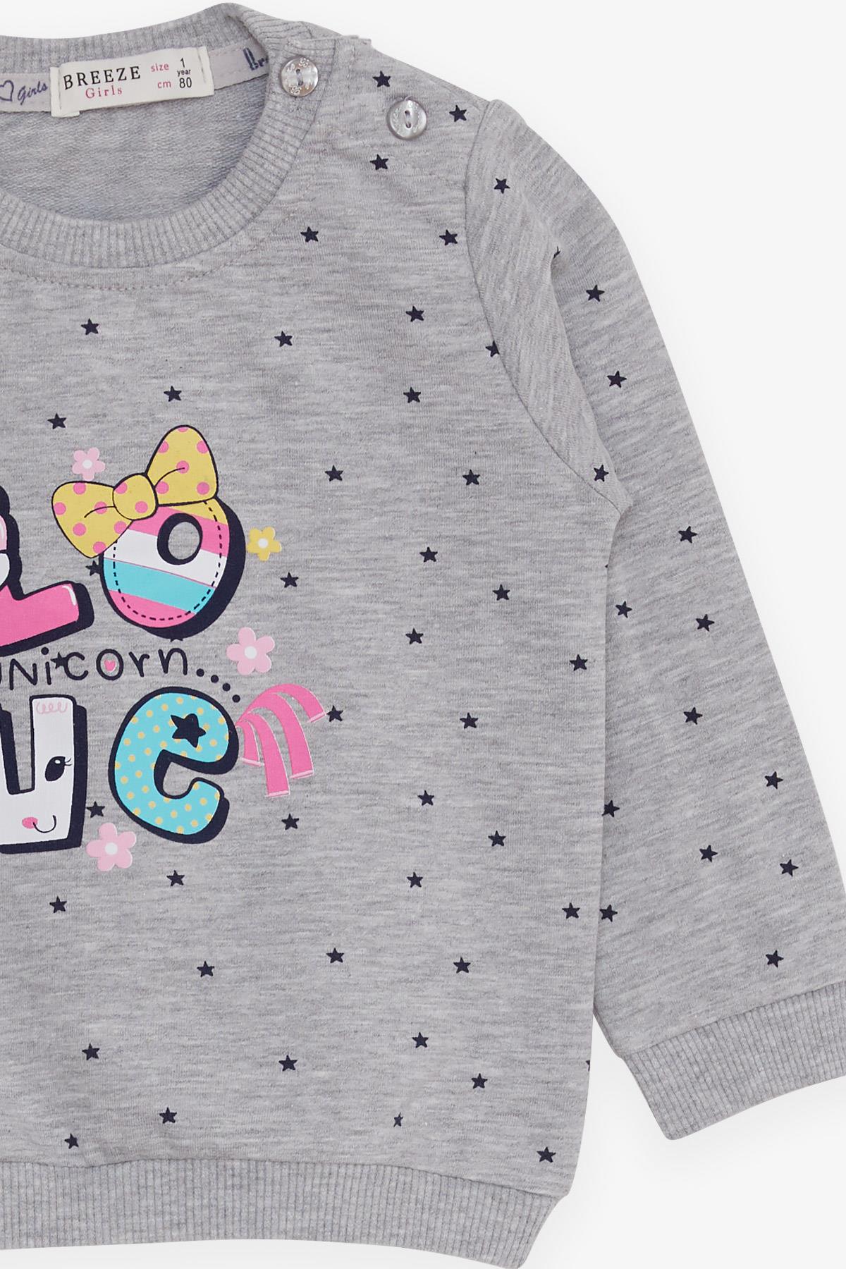 Breeze Kız Bebek Sweatshirt Unicorn Baskılı Gri Melanj (4 Ay-1.5 Yaş)