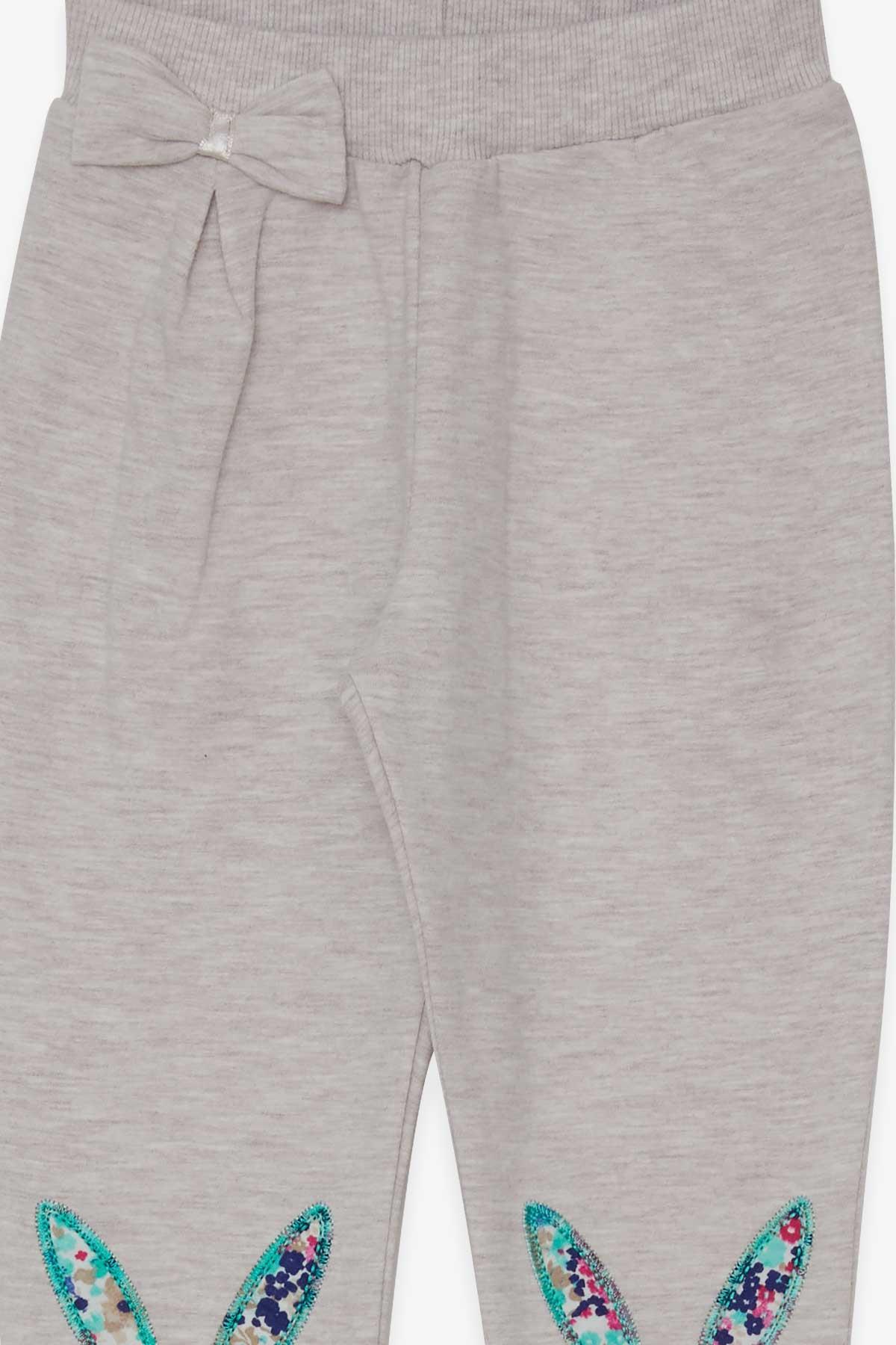 Breeze Kız Bebek Tayt Pantolon Tavşan Nakışlı Bej Melanj (9 Ay-3 Yaş)