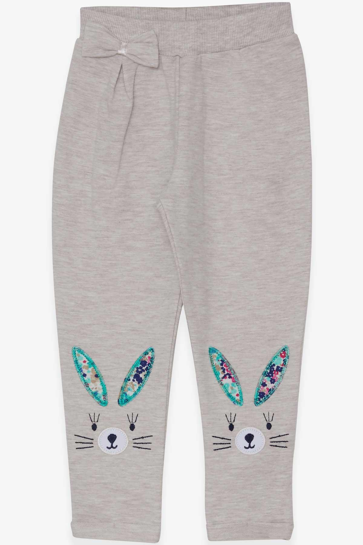 Breeze Kız Bebek Tayt Pantolon Tavşan Nakışlı Bej Melanj (9 Ay-3 Yaş)