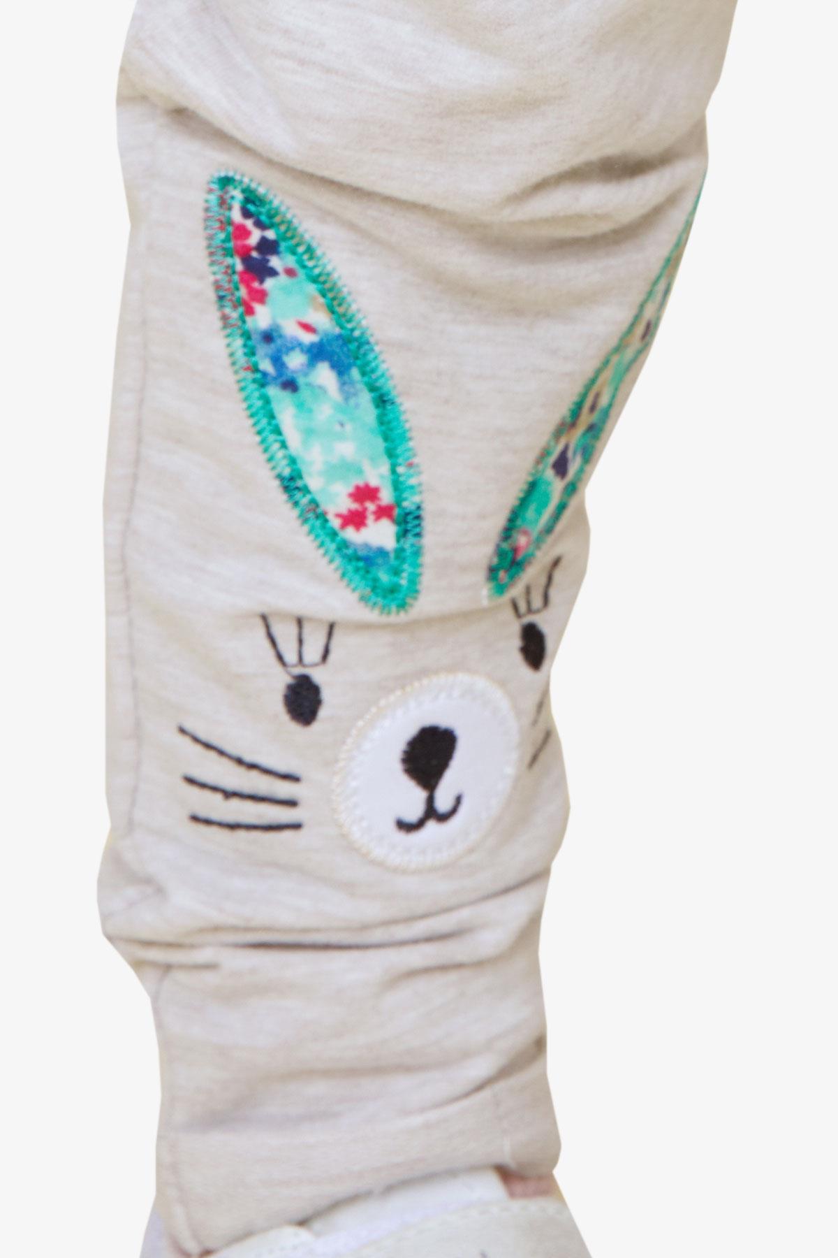 Breeze Kız Bebek Tayt Pantolon Tavşan Nakışlı Bej Melanj (9 Ay-3 Yaş)
