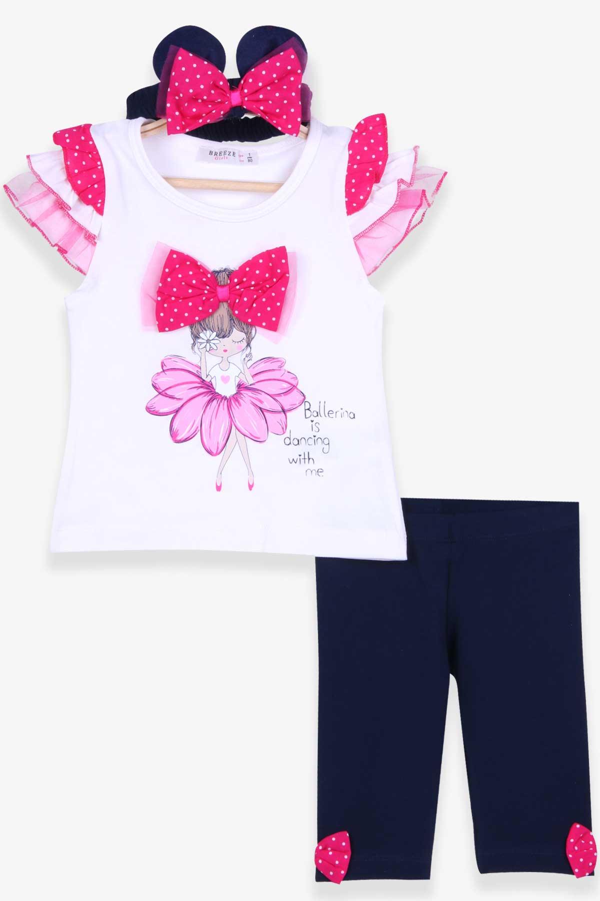 Breeze Kız Bebek Tayt Takım Balerin Baskılı Bandanalı Ekru (6 Ay-2 Yaş)