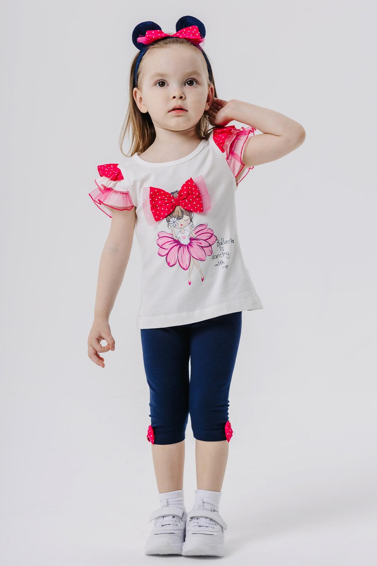 Breeze Kız Bebek Tayt Takım Balerin Baskılı Bandanalı Ekru (6 Ay-2 Yaş)