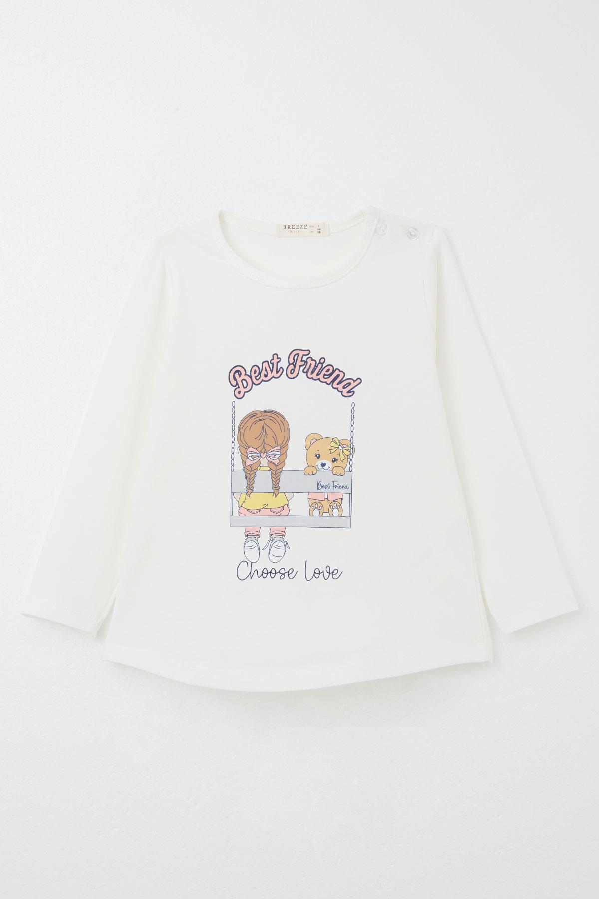 Breeze Kız Bebek Taytlı Takım Arkadaş Temalı Taytı Fiyonklu Ekru (9 Ay-3 Yaş)