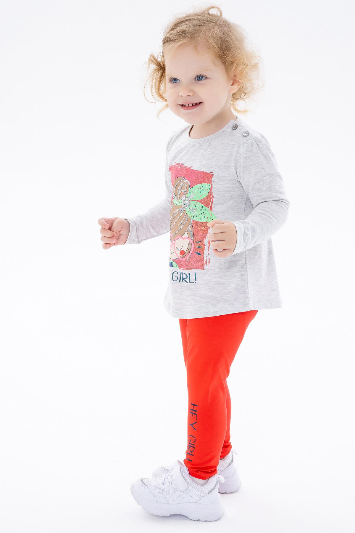 Breeze Kız Bebek Taytlı Takım Baskılı Bej Melanj (1.5 Yaş)