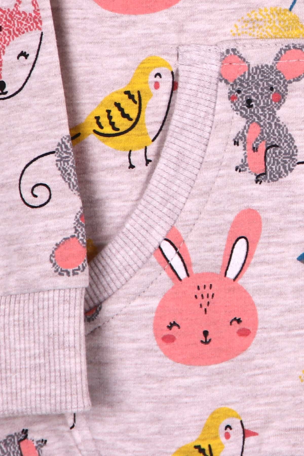 Breeze Kız Bebek Taytlı Takım Baskılı Kanguru Cepli Bej (9 Ay-3 Yaş)