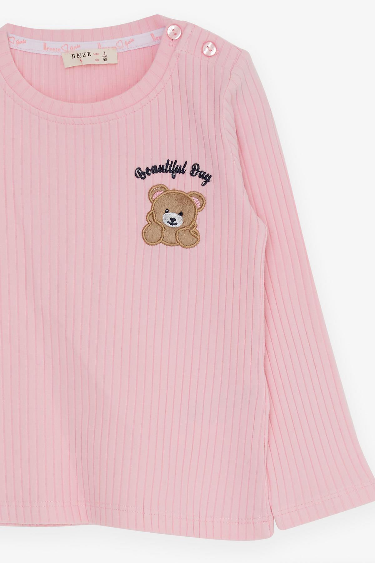 Breeze Kız Bebek Taytlı Takım Bebek Ayıcık Nakışlı Pembe (9 Ay-3 Yaş)