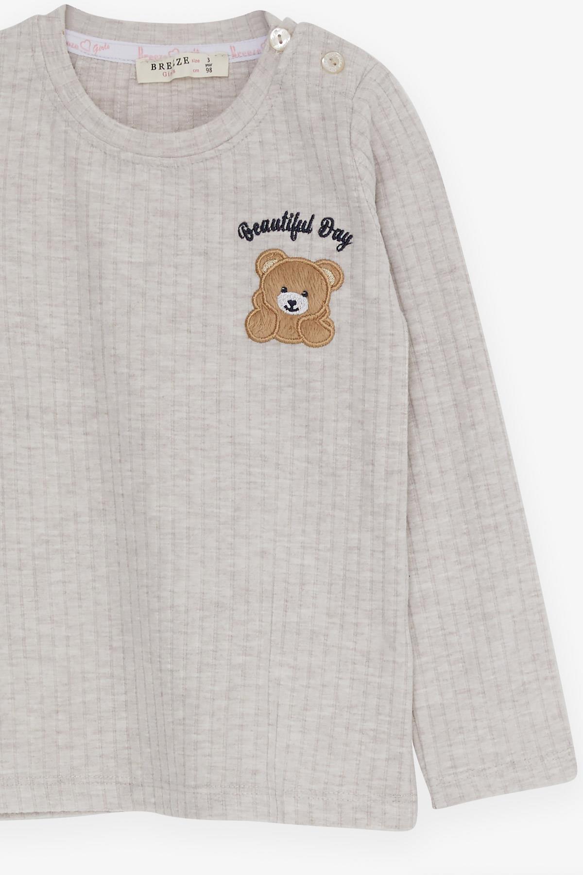 Breeze Kız Bebek Taytlı Takım Bebek Ayıcık Nakışlı Bej Melanj (9 Ay-3 Yaş)