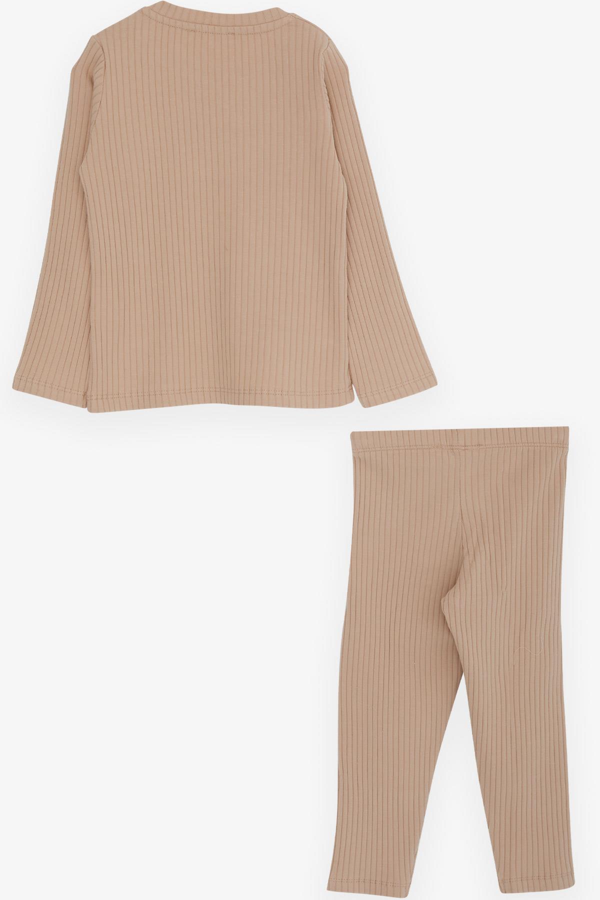 Breeze Kız Bebek Taytlı Takım Bebek Ayıcık Nakışlı Bej (9 Ay-3 Yaş)