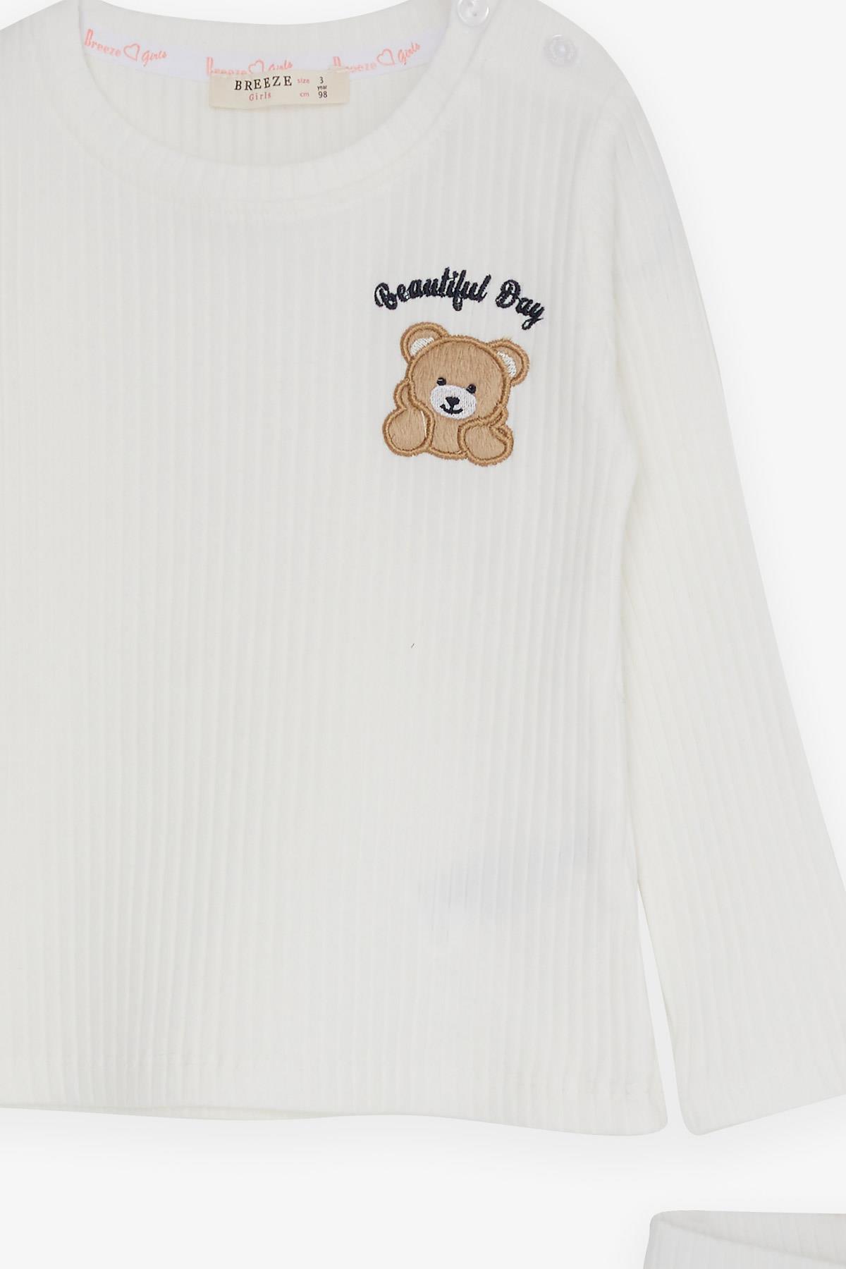 Breeze Kız Bebek Taytlı Takım Bebek Ayıcık Nakışlı Ekru (9 Ay-3 Yaş)