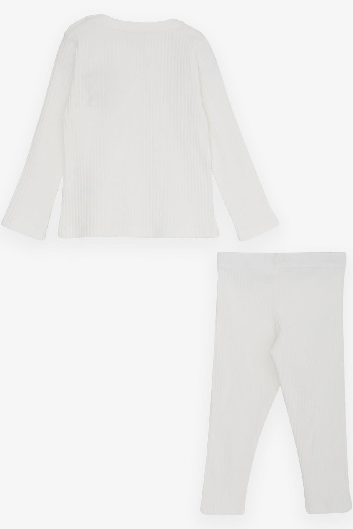 Breeze Kız Bebek Taytlı Takım Bebek Ayıcık Nakışlı Ekru (9 Ay-3 Yaş)
