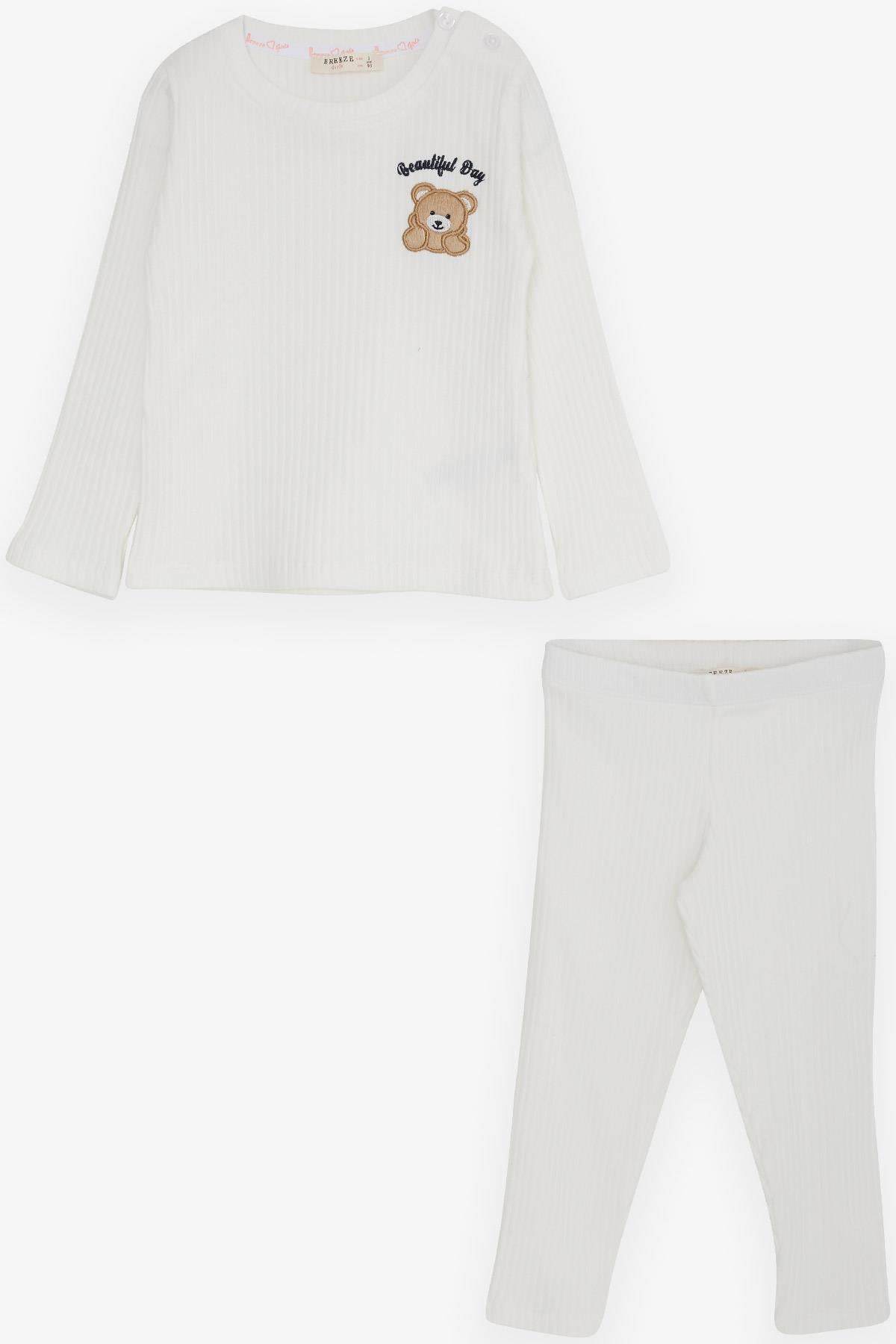 Breeze Kız Bebek Taytlı Takım Bebek Ayıcık Nakışlı Ekru (9 Ay-3 Yaş)