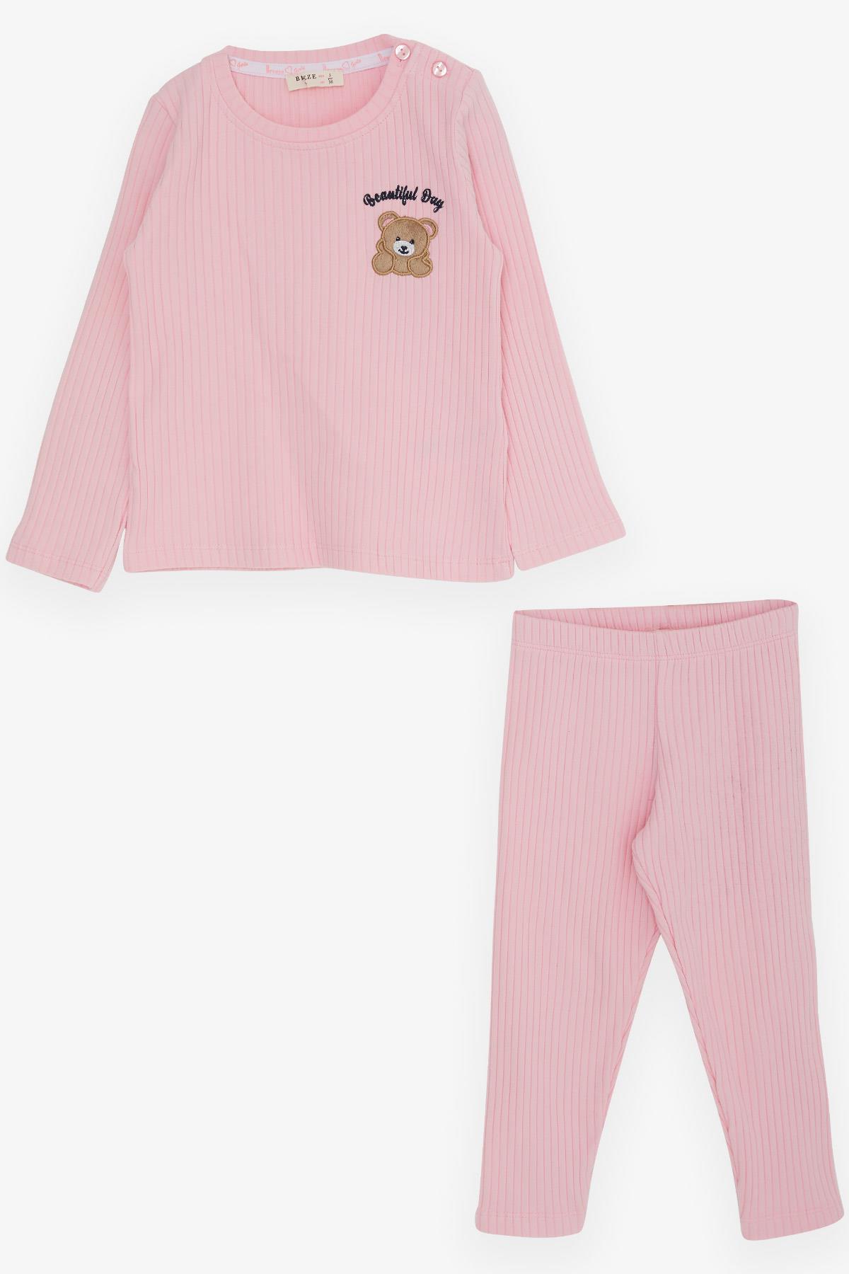 Breeze Kız Bebek Taytlı Takım Bebek Ayıcık Nakışlı Pembe (9 Ay-3 Yaş)
