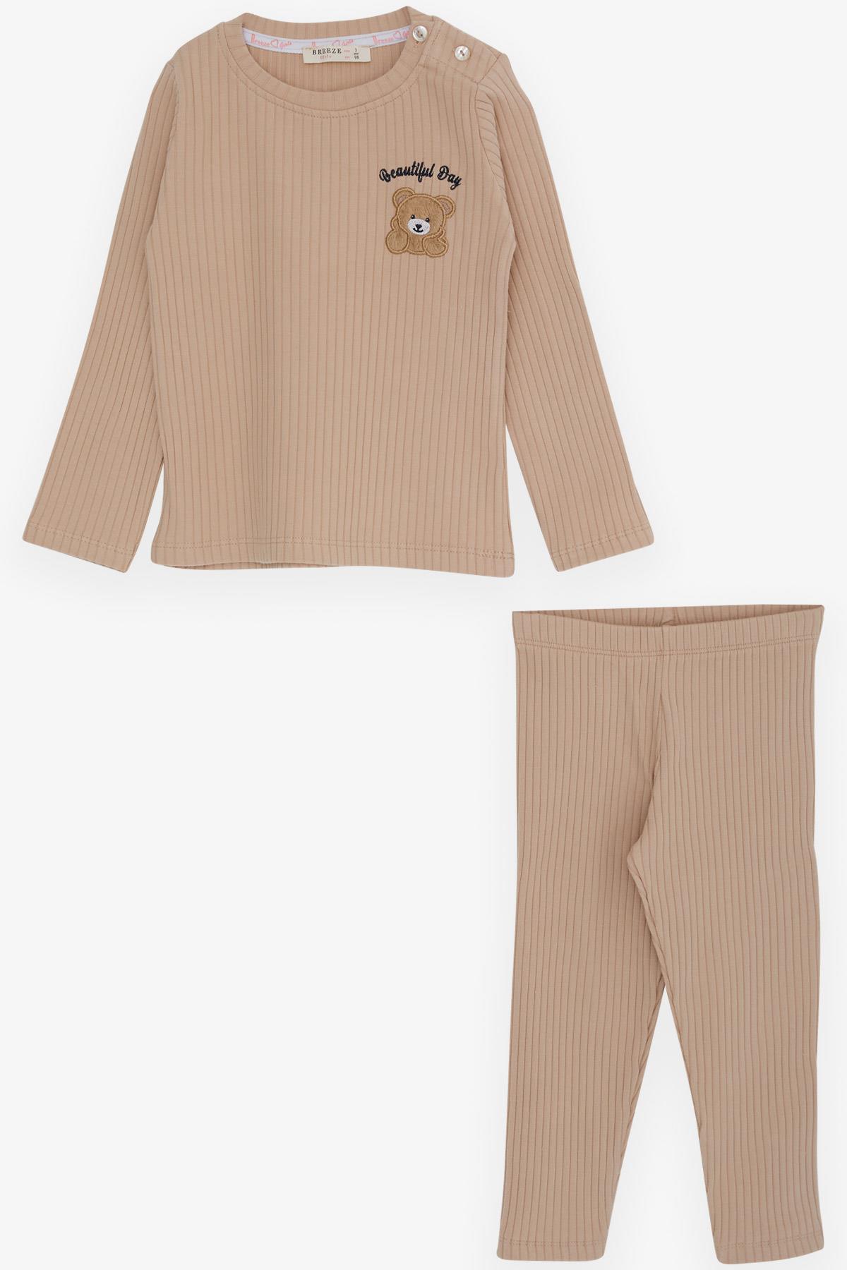 Breeze Kız Bebek Taytlı Takım Bebek Ayıcık Nakışlı Bej (9 Ay-3 Yaş)