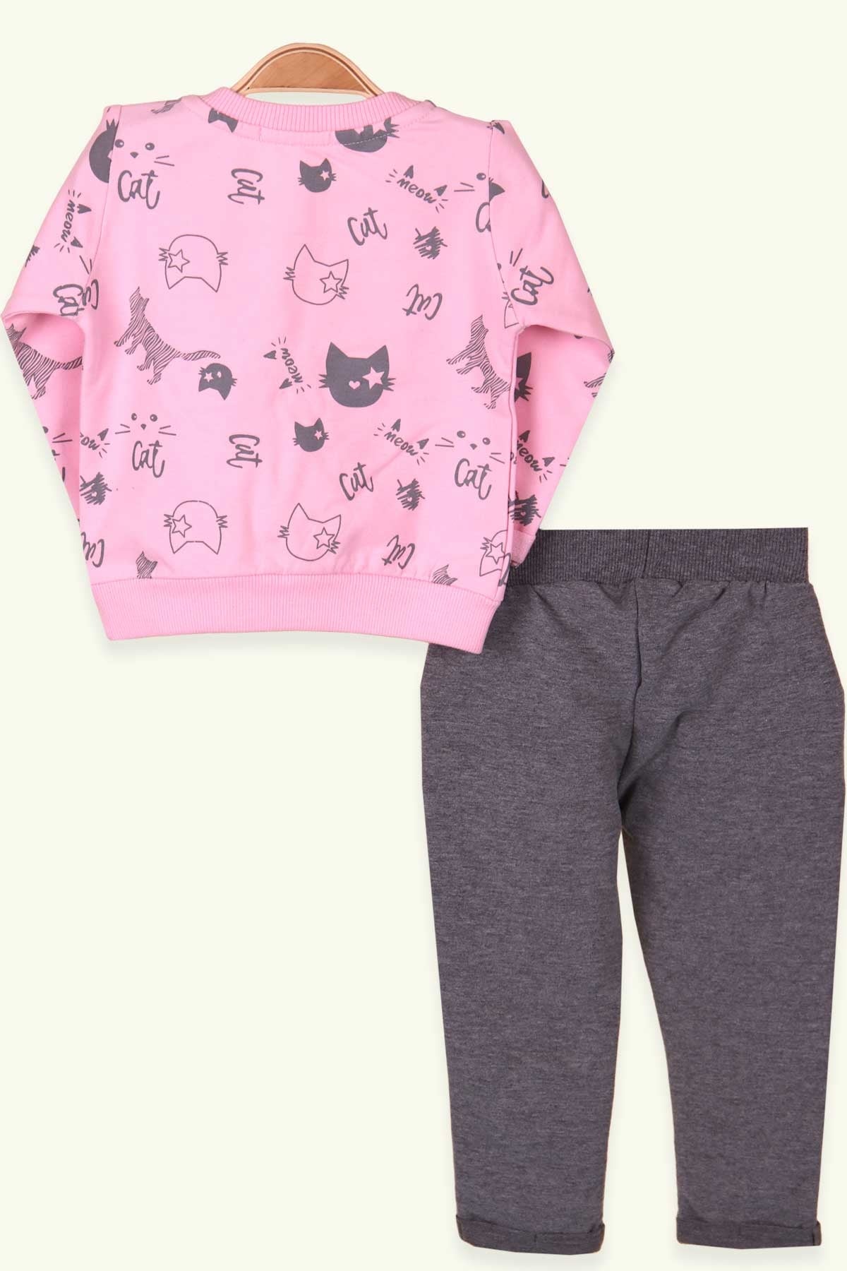 Breeze Kız Bebek Taytlı Takım Cepli Kedi Baskılı Pudra (6 Ay-2 Yaş)