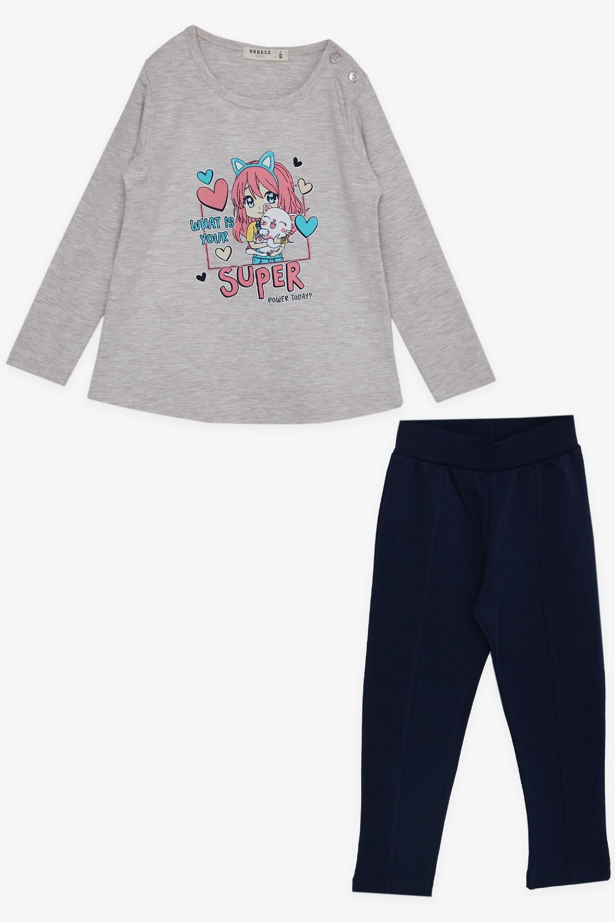 Breeze Kız Bebek Taytlı Takım Dostluk Temalı Yazı Baskılı Bej Melanj (9 Ay-3 Yaş)