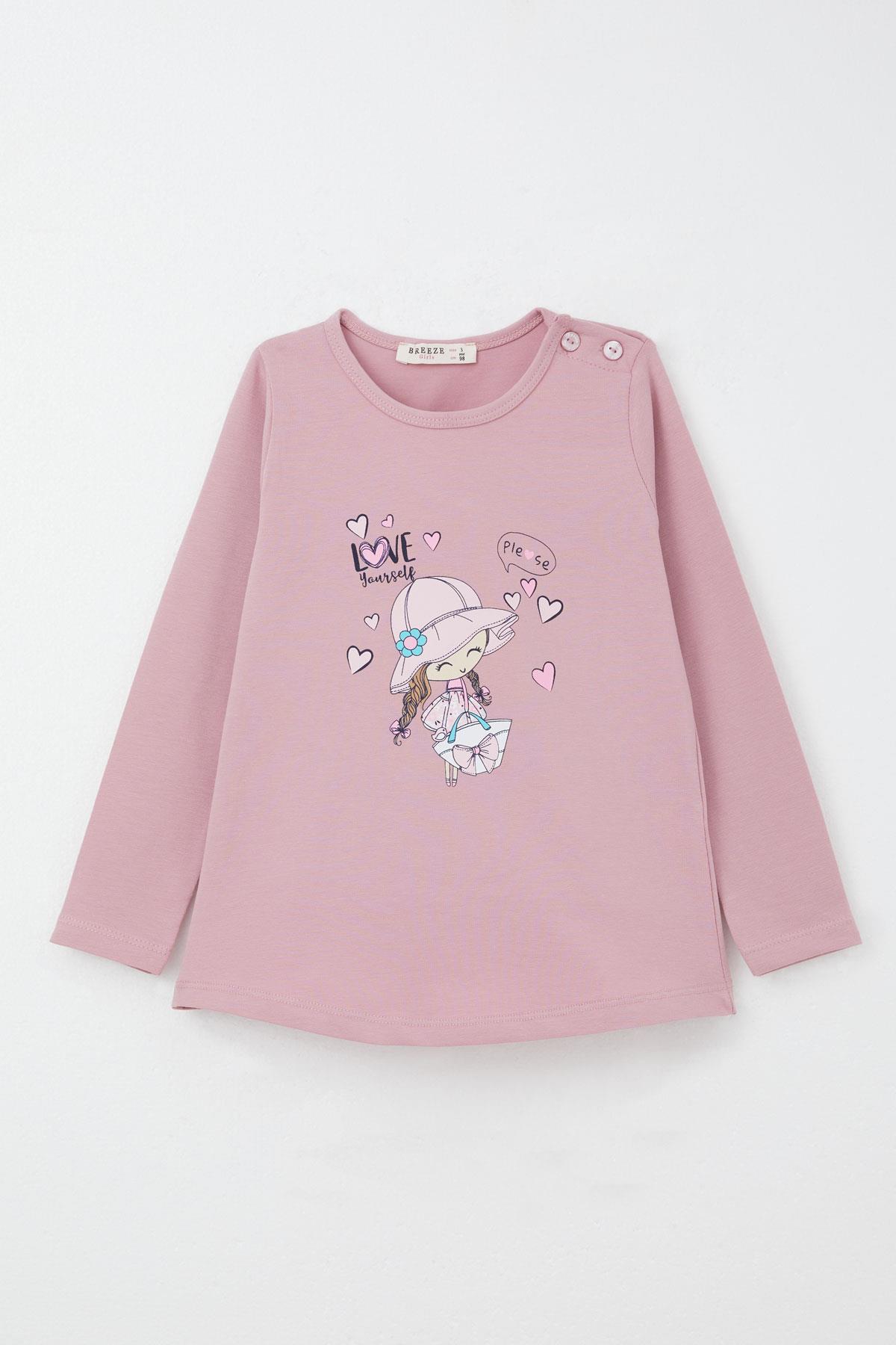 Breeze Kız Bebek Taytlı Takım Havalı Kız Baskılı Taytı Fiyonklu Gülkurusu (9 Ay-3 Yaş)