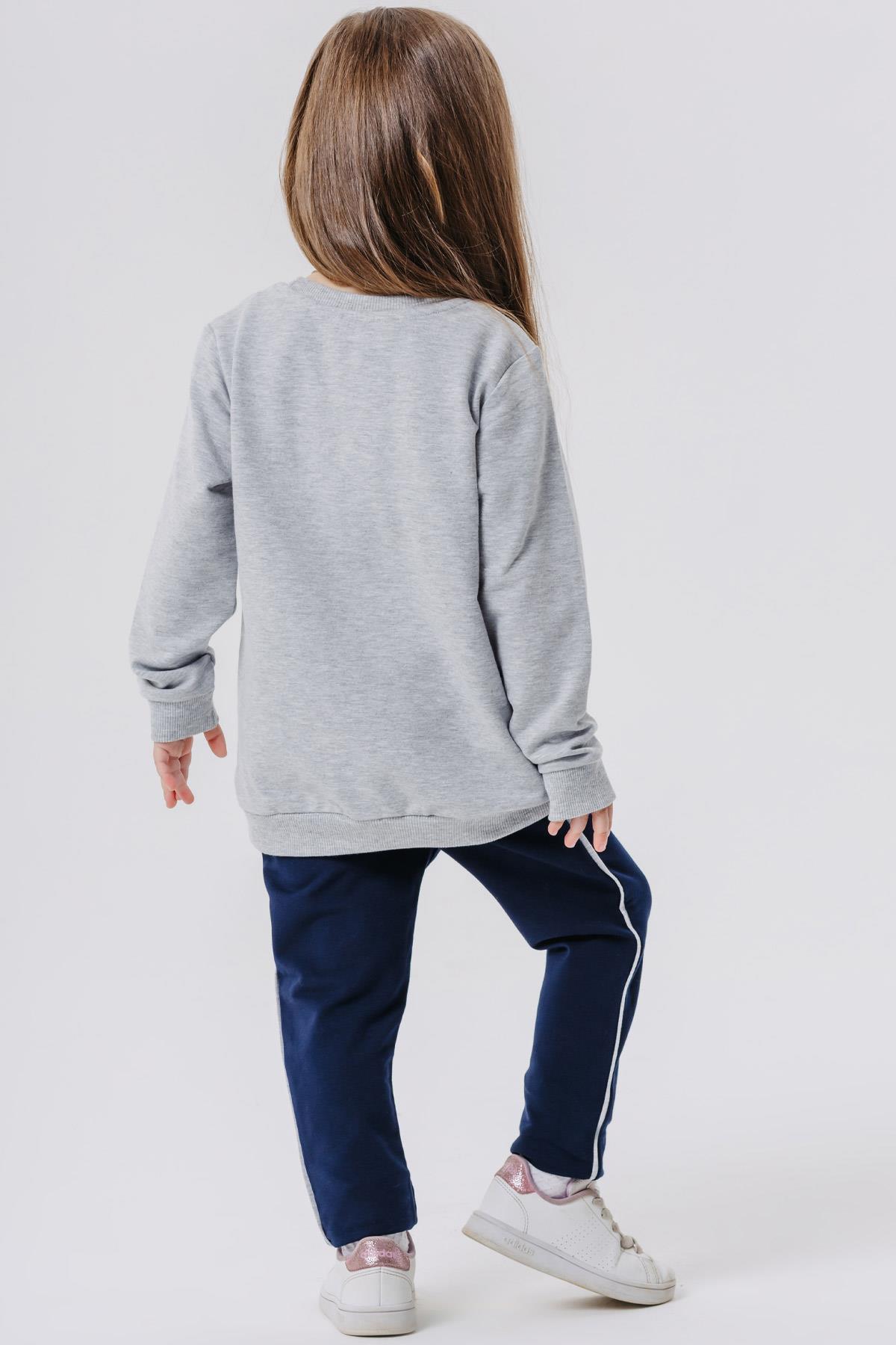 Breeze Kız Bebek Taytlı Takım Kedi Baskılı Gri Melanj (1.5-2 Yaş)