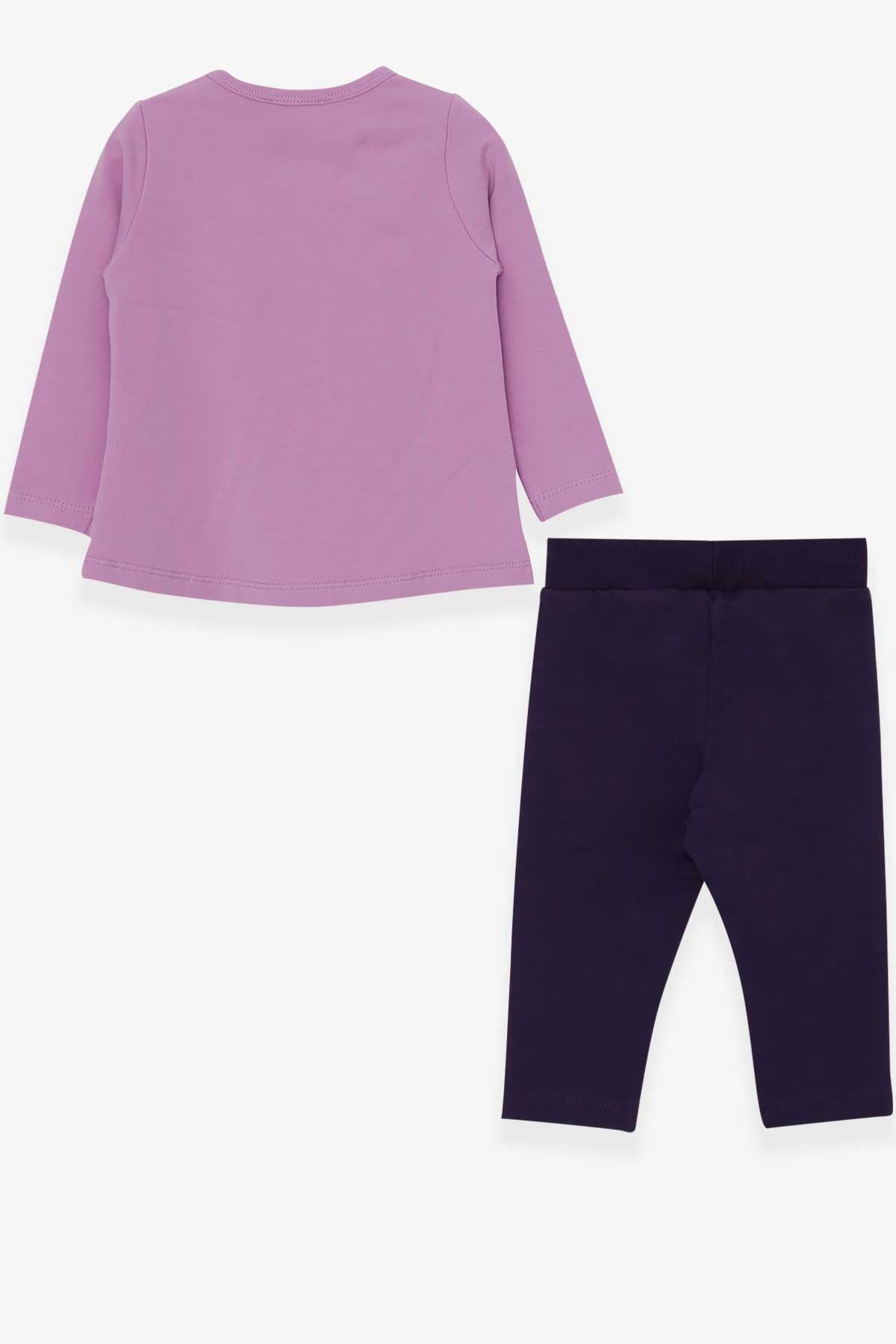 Breeze Kız Bebek Taytlı Takım Kedicik Baskılı Eflatun (9 Ay-3 Yaş)