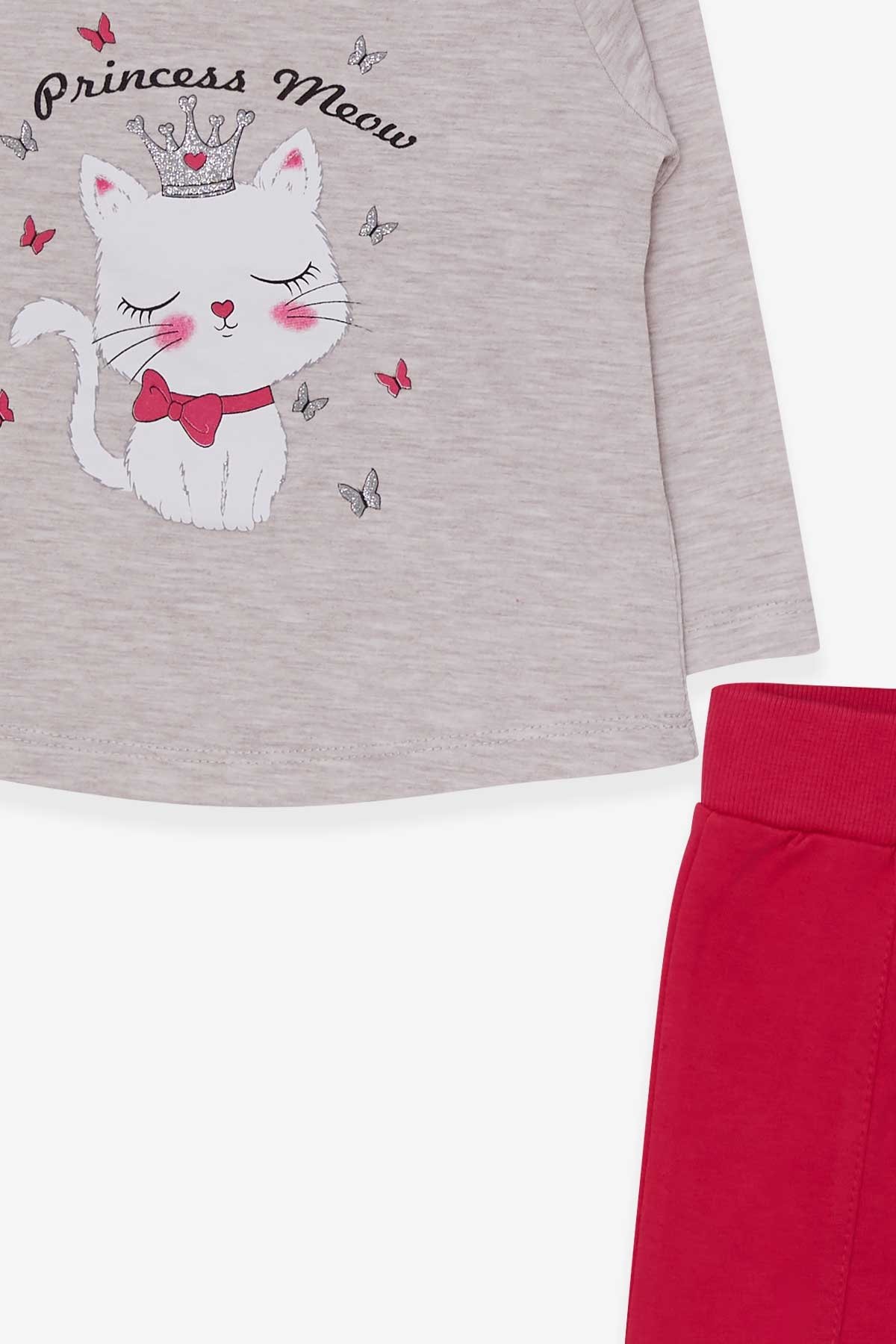 Breeze Kız Bebek Taytlı Takım Kedicik Baskılı Bej Melanj (9 Ay-3 Yaş)