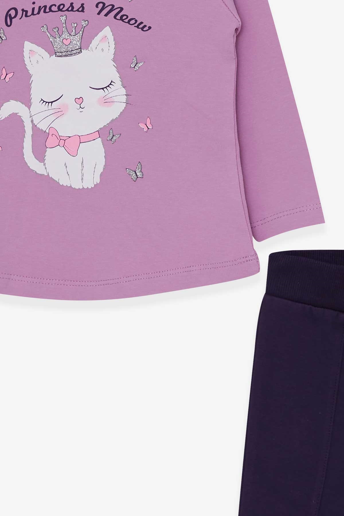 Breeze Kız Bebek Taytlı Takım Kedicik Baskılı Eflatun (9 Ay-3 Yaş)