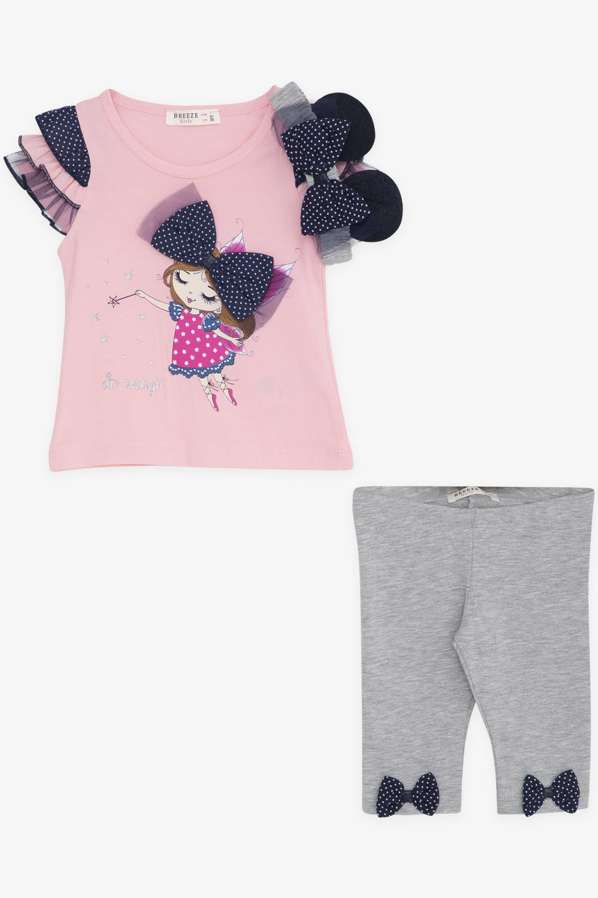 Breeze Kız Bebek Taytlı Takım Kız Baskılı Bandanalı Pembe (6 Ay-2 Yaş)