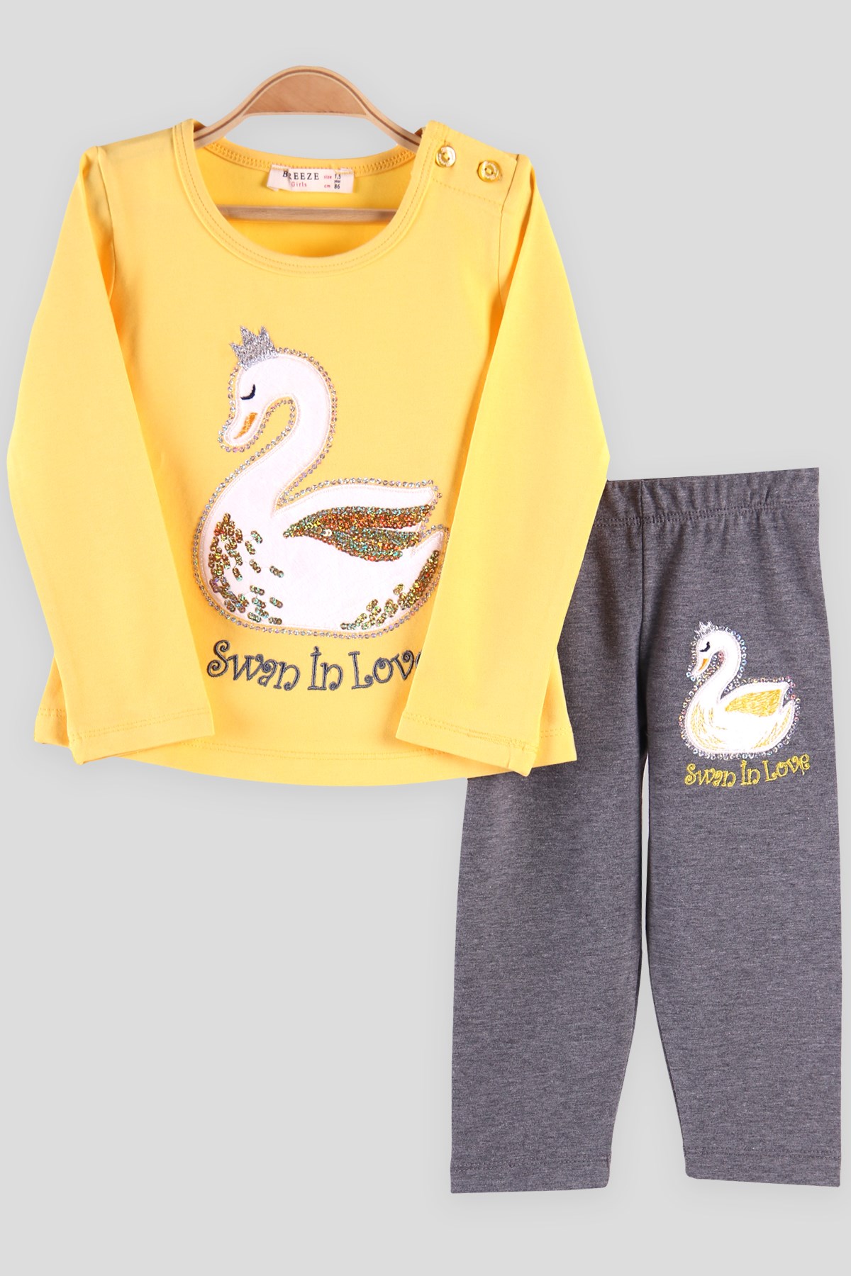 Breeze Kız Bebek Taytlı Takım Kuğulu Pullu Sarı (1.5-2 Yaş)