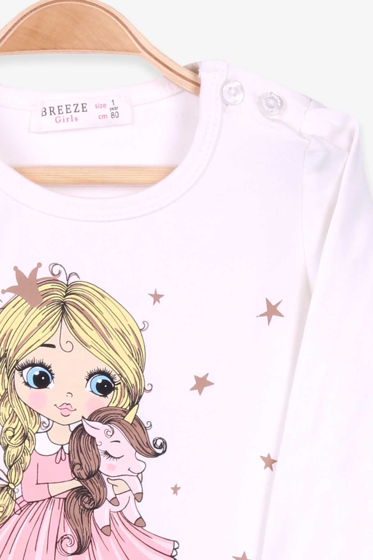 Breeze Kız Bebek Taytlı Takım Prenses Baskılı Ekru (9 Ay-3 Yaş)