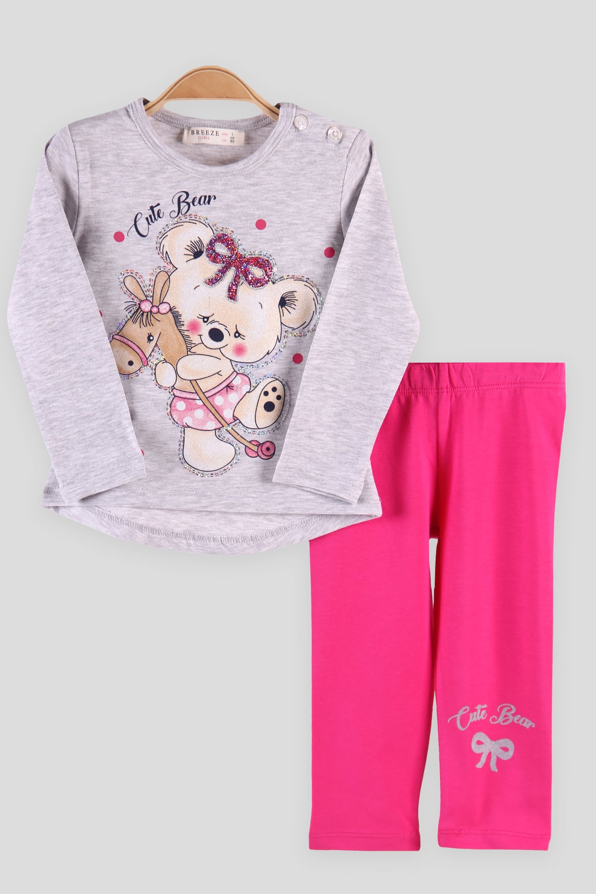 Breeze Kız Bebek Taytlı Takım Pullu Ayıcıklı Gri (9 Ay-3 Yaş)