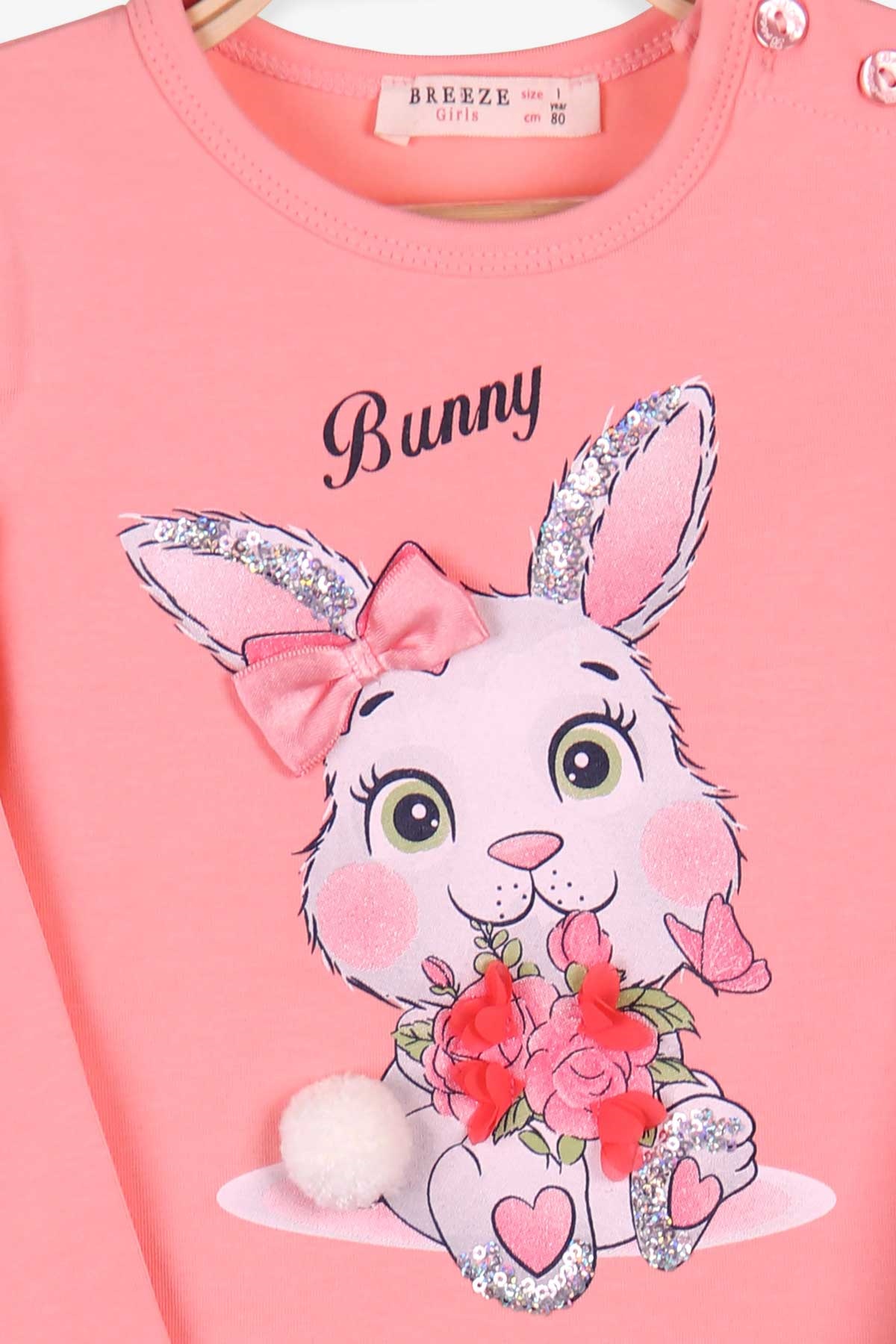 Breeze Kız Bebek Taytlı Takım Pullu Fiyonklu Tavşanlı Somon (1 Yaş)