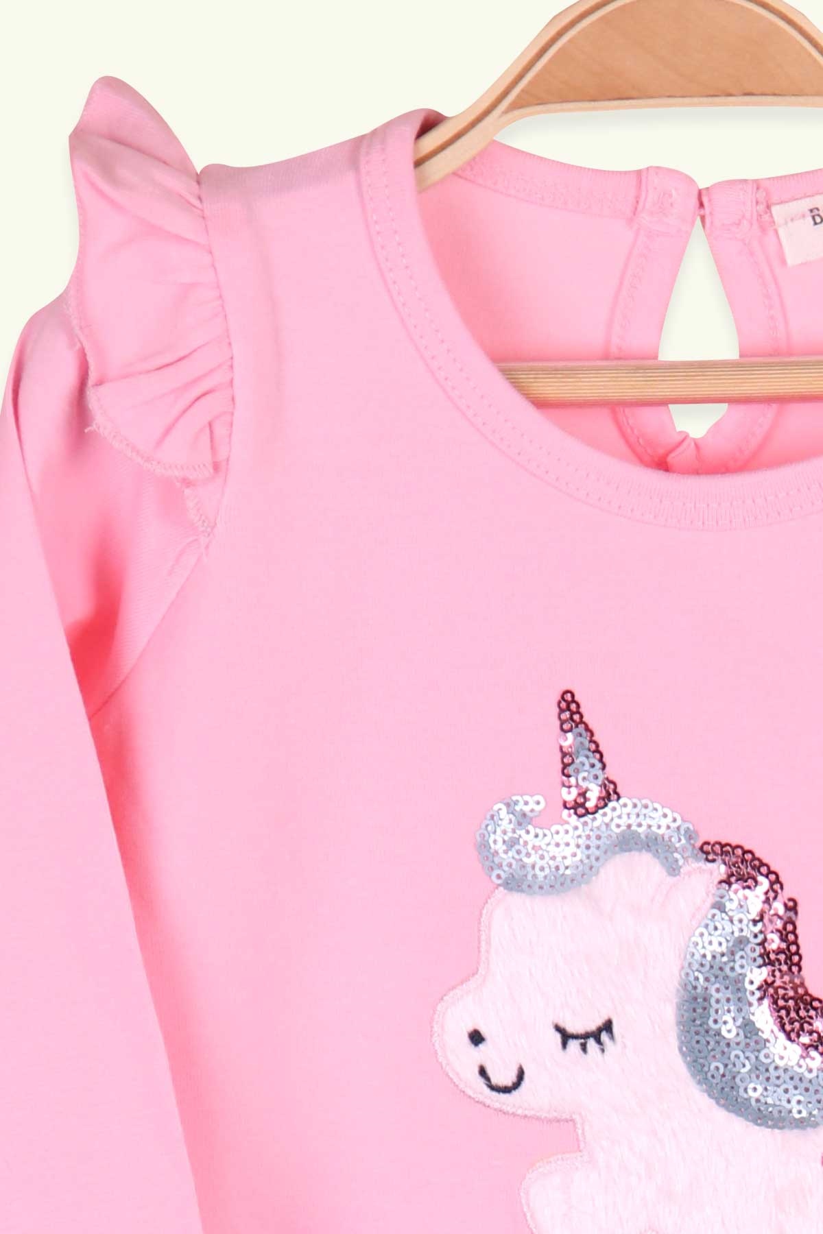 Breeze Kız Bebek Taytlı Takım Pullu Unicorn Pudra (9 Ay-3 Yaş)