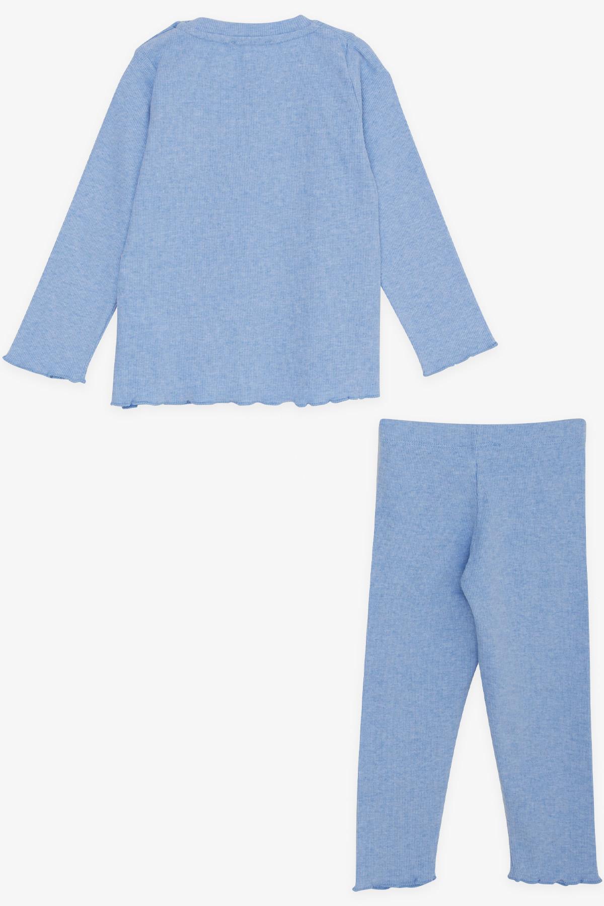 Breeze Kız Bebek Taytlı Takım Pullu Yazı Baskılı Mavi (9 Ay-3 Yaş)