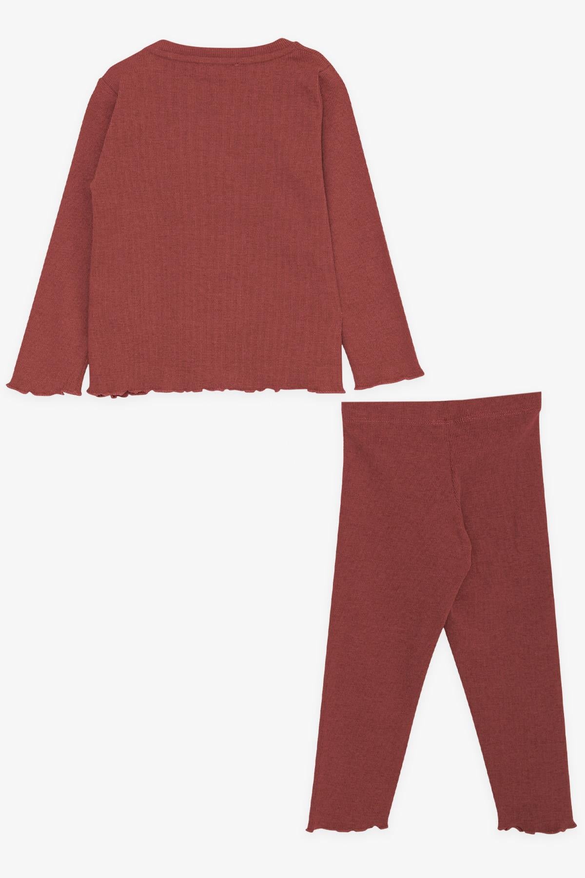 Breeze Kız Bebek Taytlı Takım Pullu Yazı Baskılı Kiremit (9 Ay-3 Yaş)