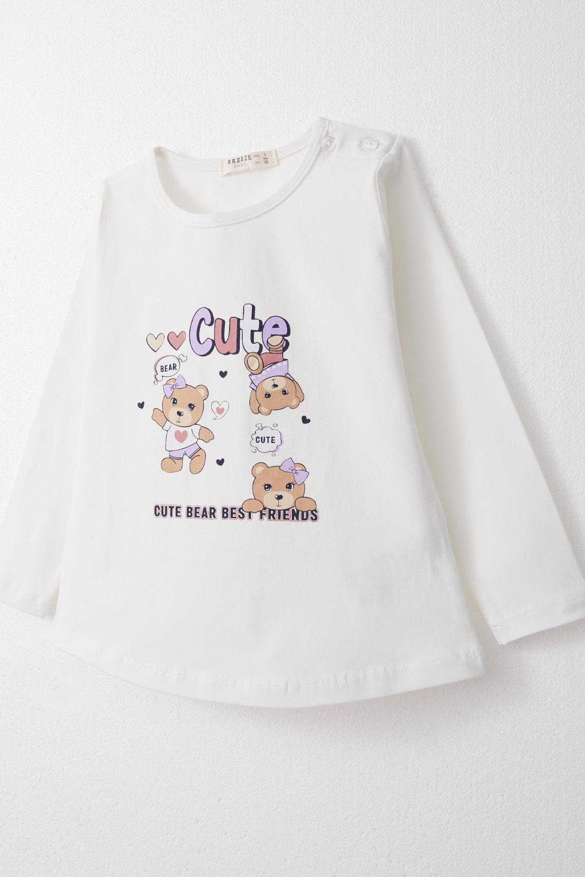 Breeze Kız Bebek Taytlı Takım Sevimli Dostlar Temalı Ayıcık Baskılı Beyaz (9 Ay-3 Yaş)