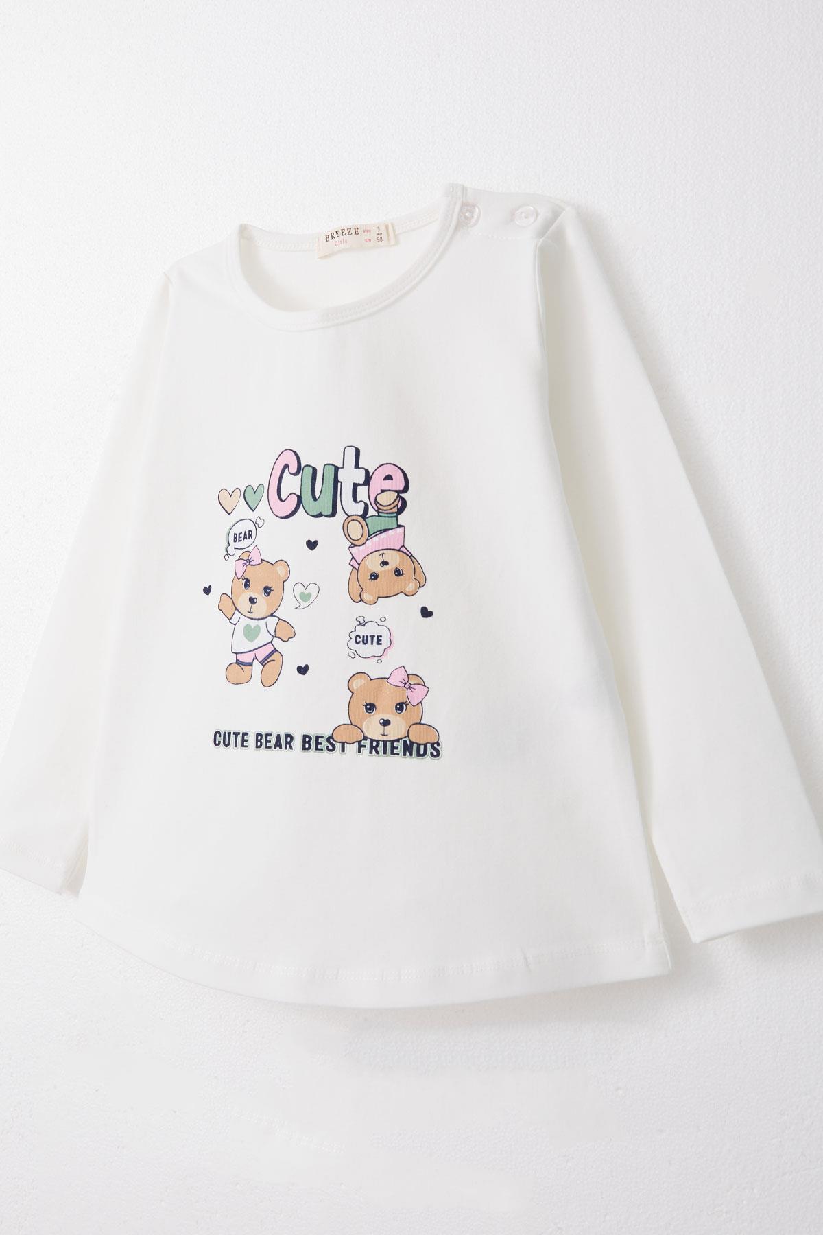 Breeze Kız Bebek Taytlı Takım Sevimli Dostlar Temalı Ayıcık Baskılı Beyaz (9 Ay-3 Yaş)