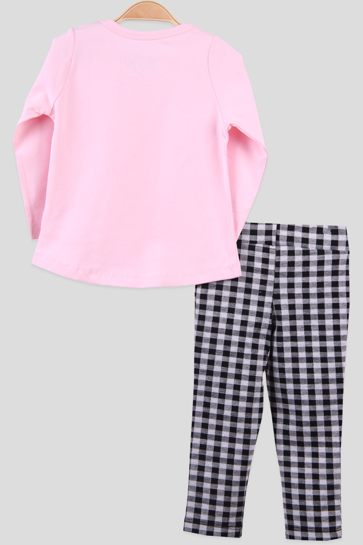 Breeze Kız Bebek Taytlı Takım Simli Ekoseli Pembe (9 Ay-3 Yaş)