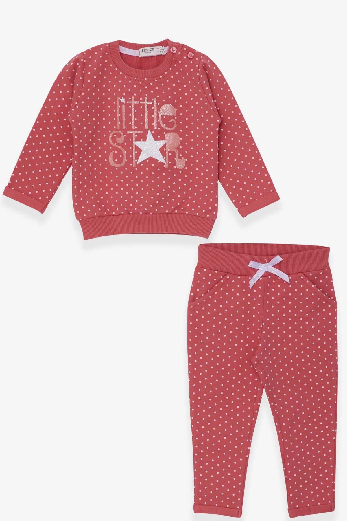 Breeze Kız Bebek Taytlı Takım Simli Puantiye Baskılı Kiremit (9 Ay-3 Yaş)