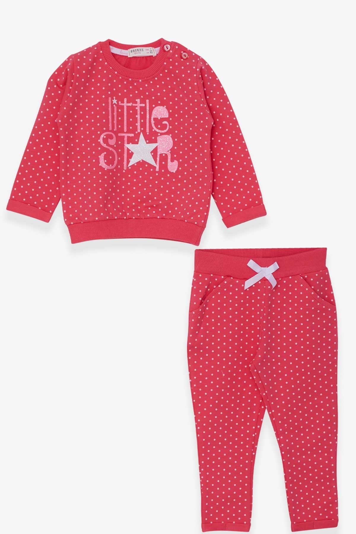 Breeze Kız Bebek Taytlı Takım Simli Puantiye Baskılı Pembe (9 Ay-3 Yaş)