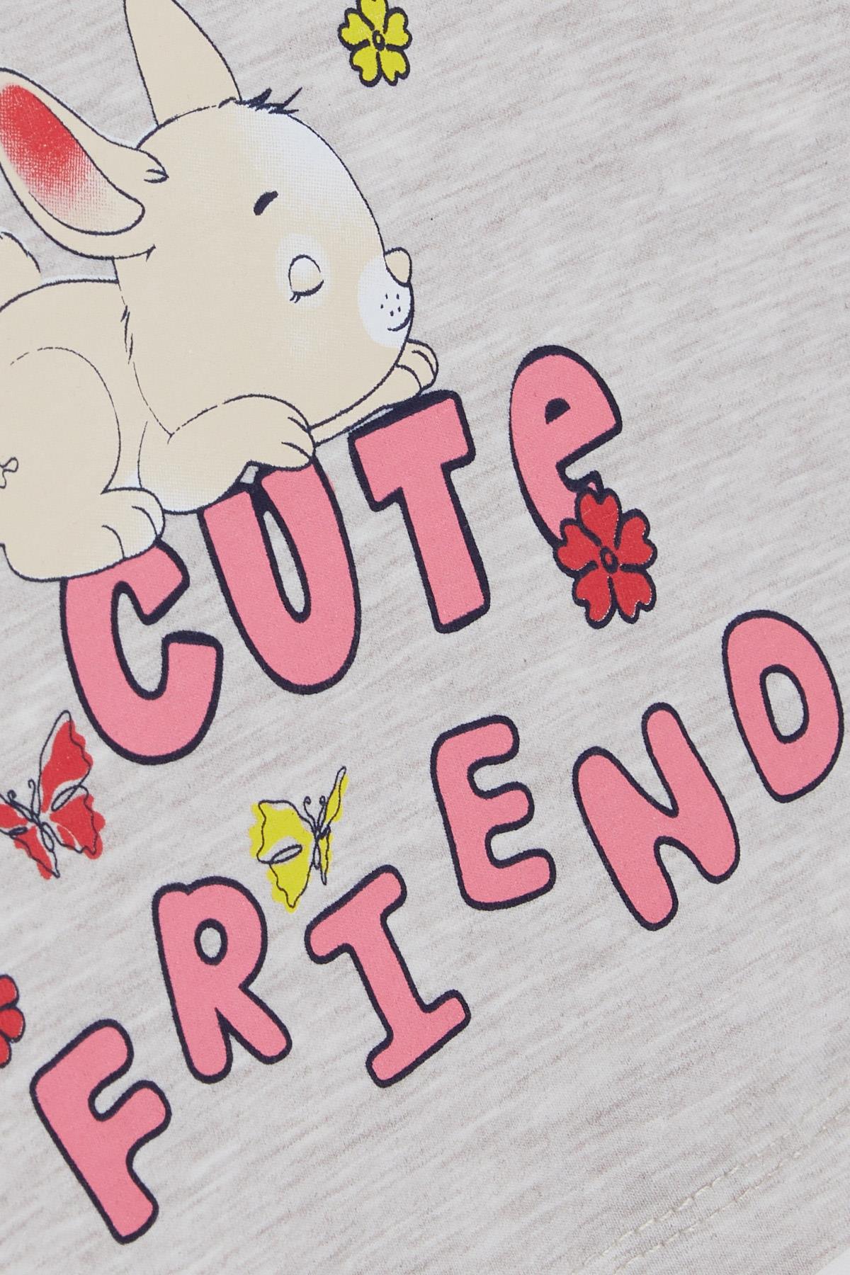 Breeze Kız Bebek Taytlı Takım Tavşan Baskılı Bej Melanj (9 Ay-3 Yaş)