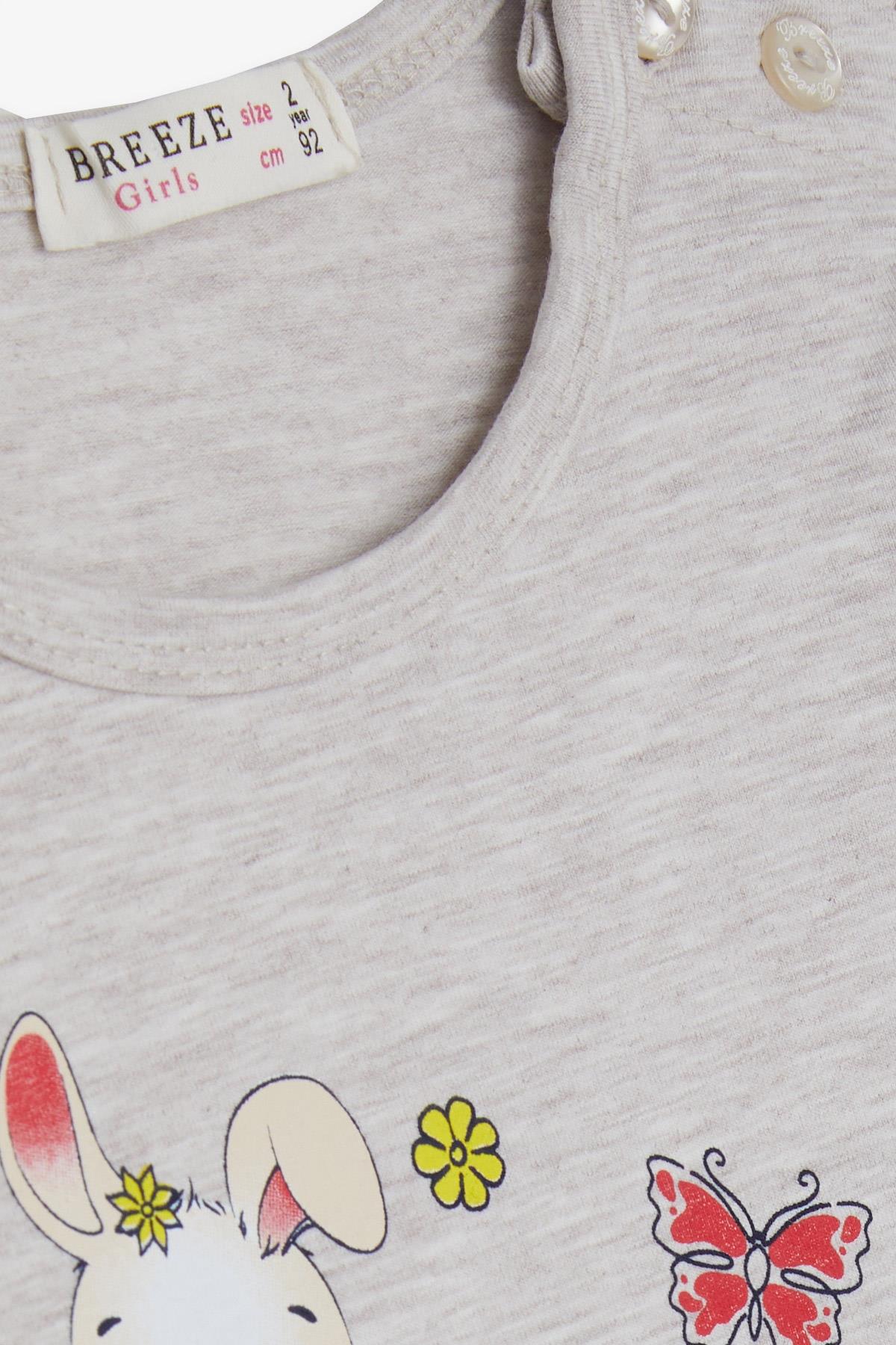 Breeze Kız Bebek Taytlı Takım Tavşan Baskılı Bej Melanj (9 Ay-3 Yaş)