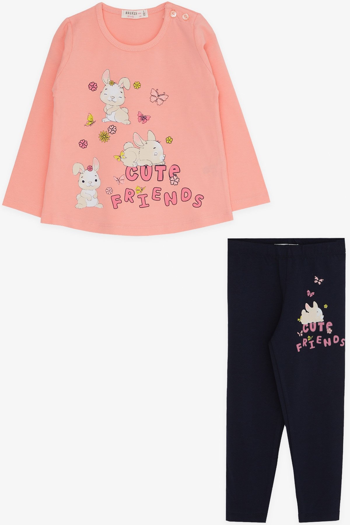 Breeze Kız Bebek Taytlı Takım Tavşan Baskılı Somon (9 Ay-3 Yaş)