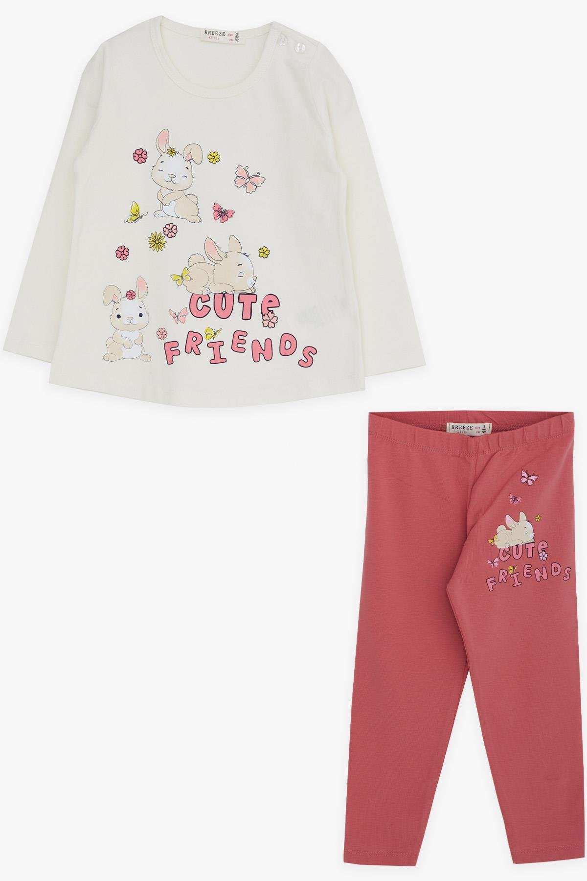 Breeze Kız Bebek Taytlı Takım Tavşan Baskılı Ekru (9 Ay-3 Yaş)